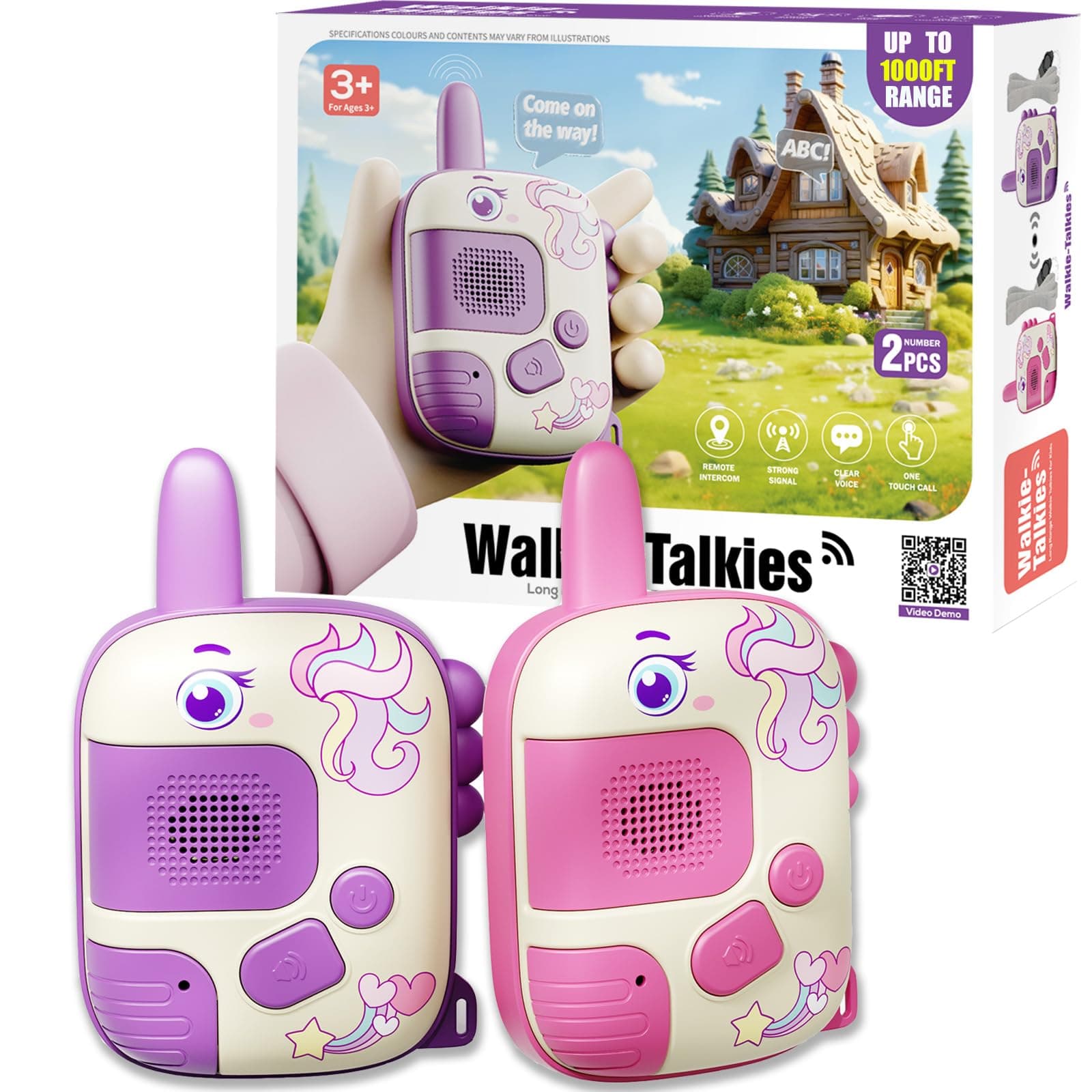 DQMOON 2PCS Walkie Talkie for Kids, Unicorn Gifts for 3 4 5 6 7 Year Old Girls Toys for Girls Age 3-9 Walkie Talkie Kids Toys Age 4 5 6 7 8 Birthday Presents Xmas Gifts Outdoor Games Unicorn Toy