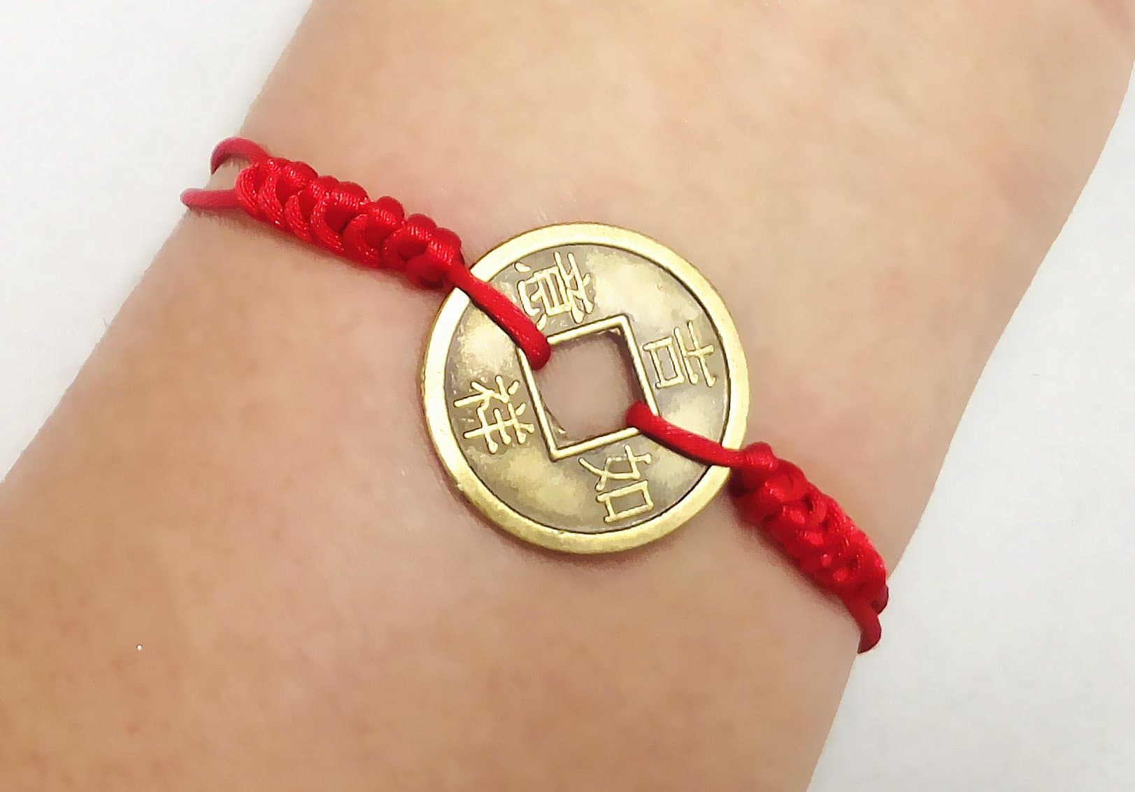 Chinese Feng Shui Coins for Wealth and Success,silk knots,Chinese lucky amulet bracelet