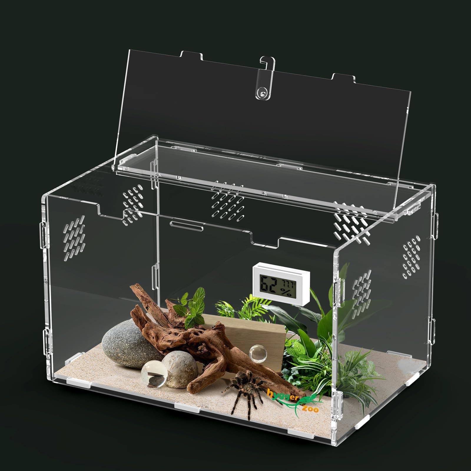 Hygger zooReptile Terrarium Tank Horizontal with Thermohygrometer for Small Tree Dwelling Reptile Amphibians Lizard Gecko Spider Enclosure Hermit Crab Cage Insect Isopod Acrylic Tarantula Terrarium S