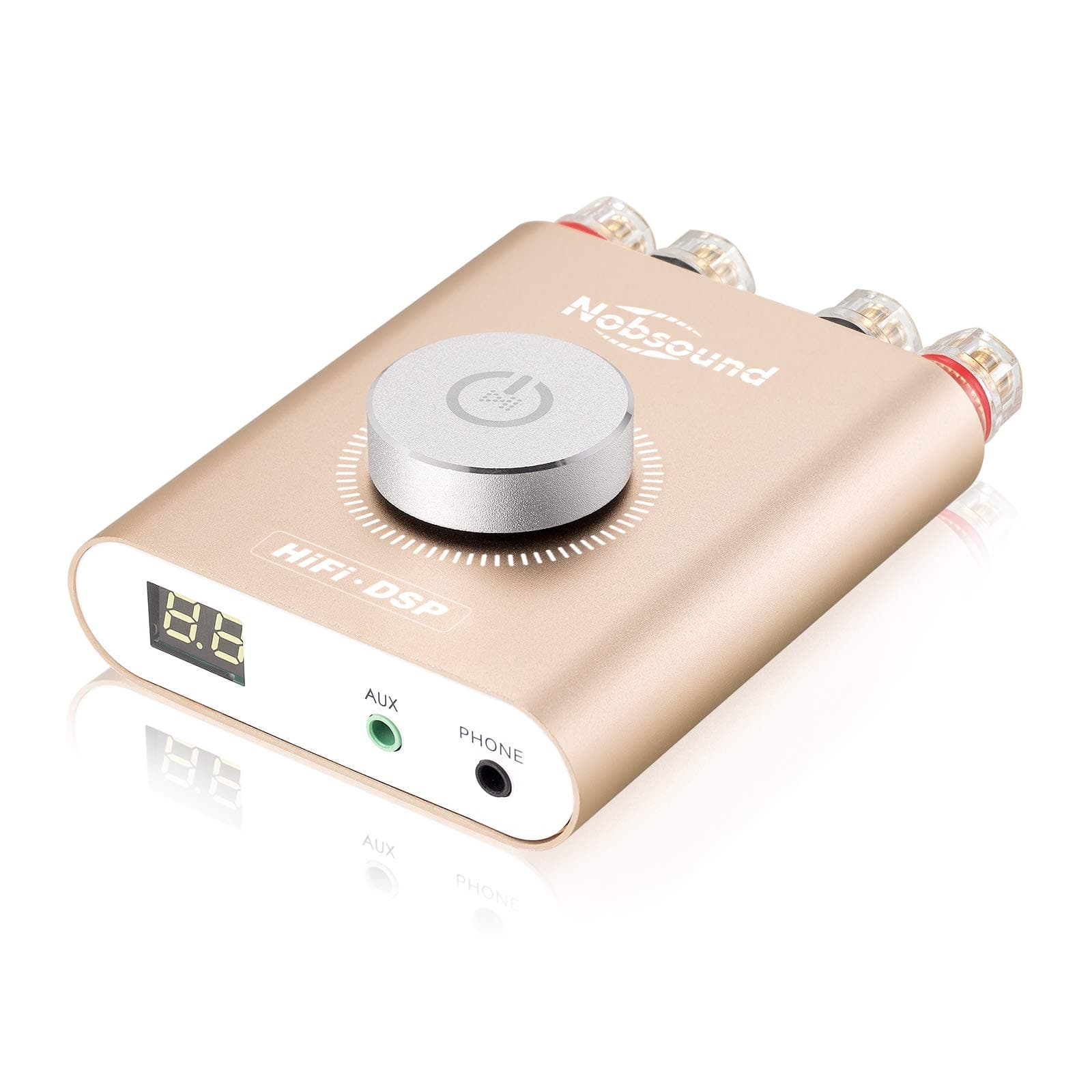 Nobsound NS-20G 200W Mini Bluetooth 5.0 Power Amplifier 2.0 Channel Wireless Receiver Hi-Fi DSP Stereo Headphone Audio Amp LED Display (Gold)