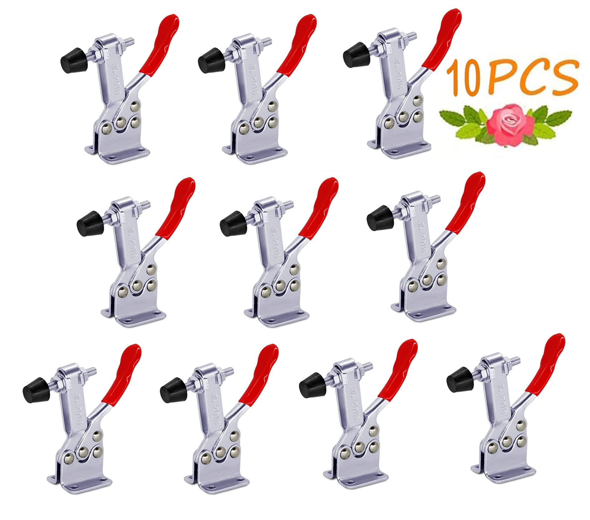 10 pack Hold Down Toggle Clamps Latch Antislip Red 201B Hand Tool 200Lbs Holding Capacity Antislip Horizontal Quick Release Heavy Duty Toggle Clamp Tool (201B)