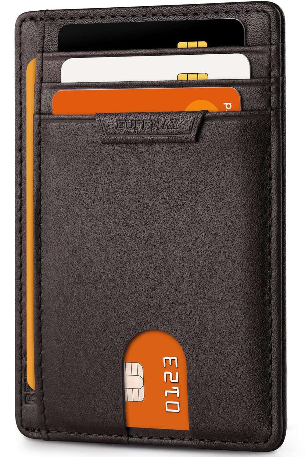 Slim Wallet for Men Women Minimalist Small Leather Front Pocket Wallets with RFID Blocking and Gifts Box - Bassa Chocolate