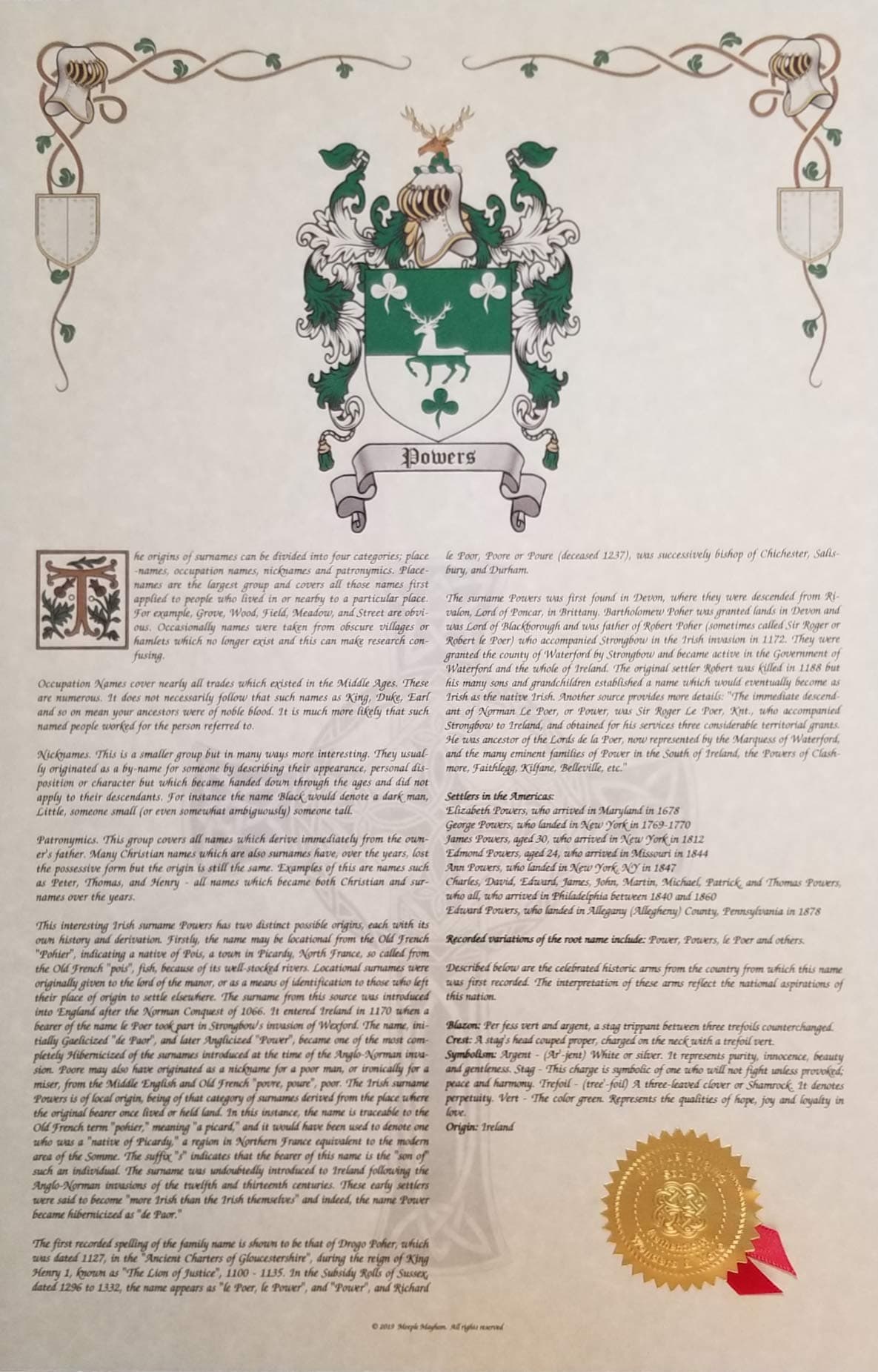 Mr Sweets Balzano Coat of Arms, Crest & History 11x17 Print - Name Meaning, Genealogy, Family Tree Aid, Ancestry, Ancestors, Namesakes - Surname Origin: German Germany