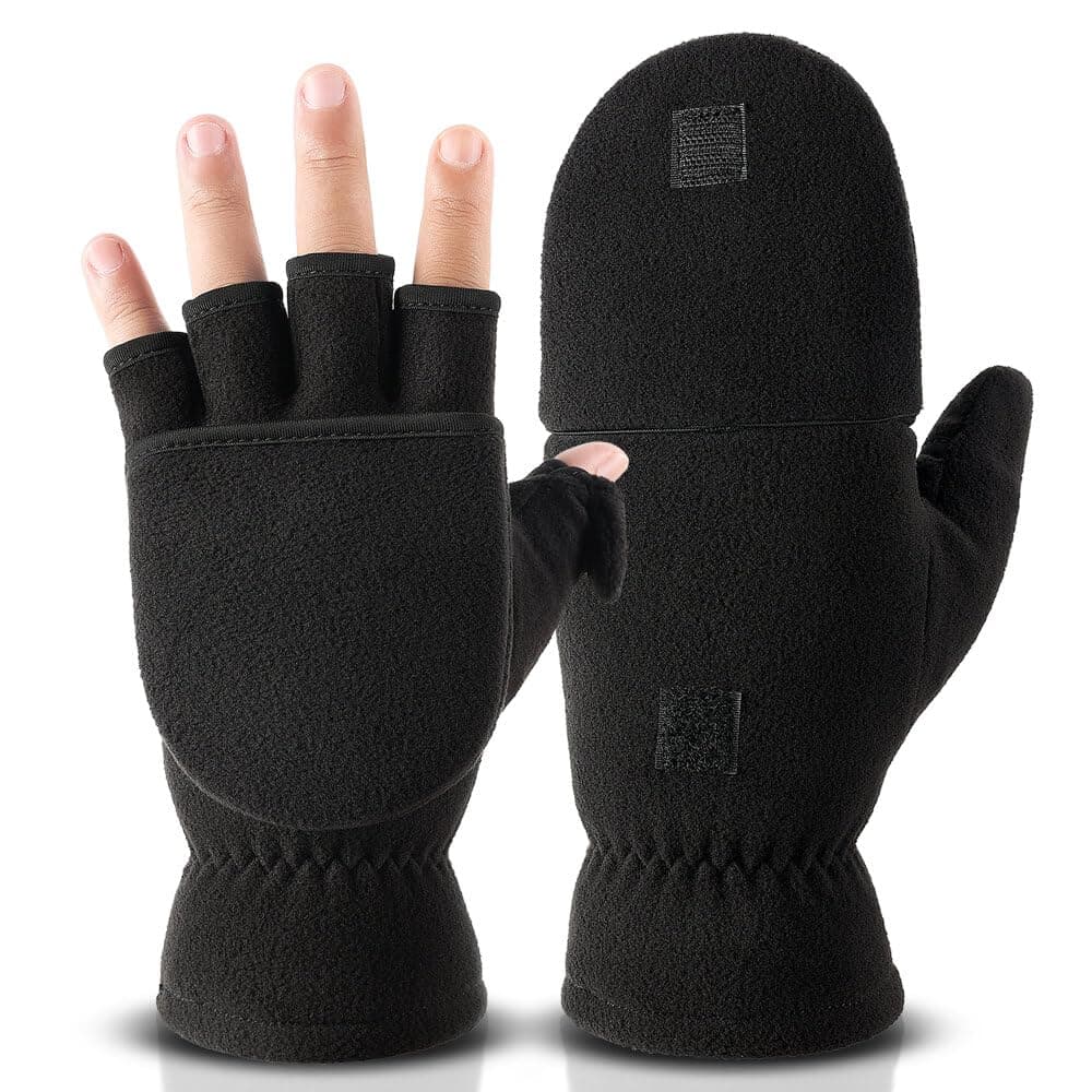OZEROWinter Fingerless Gloves: Flip Top Convertible Mittens Thermal Windproof Polar Fleece Insulated Lining Warm for Men Women