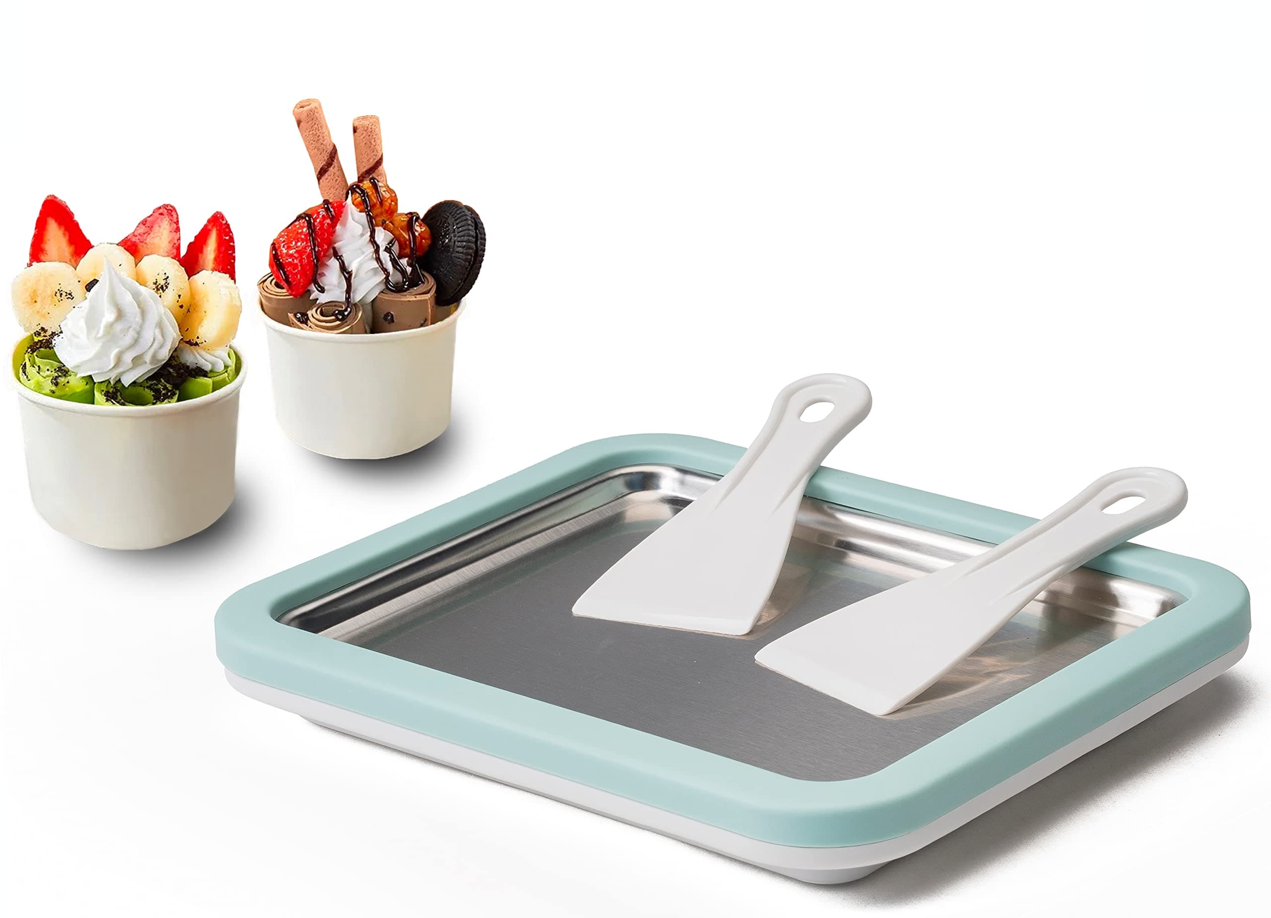 Ice Cream Roll Maker Rolled Ice Cream Machine, Sweet Spot Pan, Instant Cold Plate, Ideal for Making Rolled Ice Cream Soft Serve Slushies Frozen Yogurt Sorbet and Gelatod (Aquamarine)