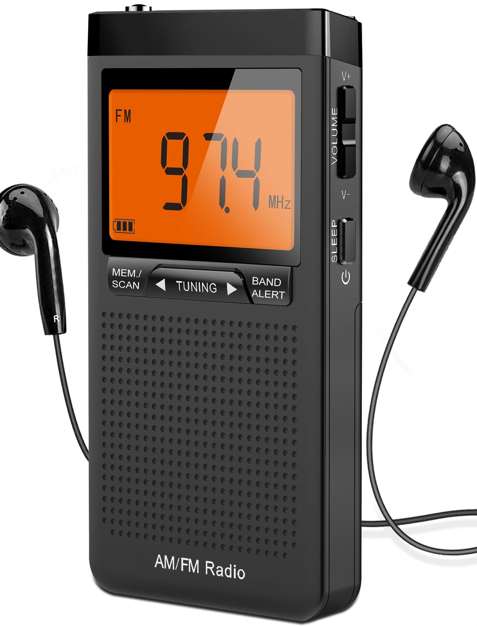 AM FM Portable Radio With Excellent Reception, Battery Operated, Stereo Earphone, Large LCD Screen, Digital Alarm Clock