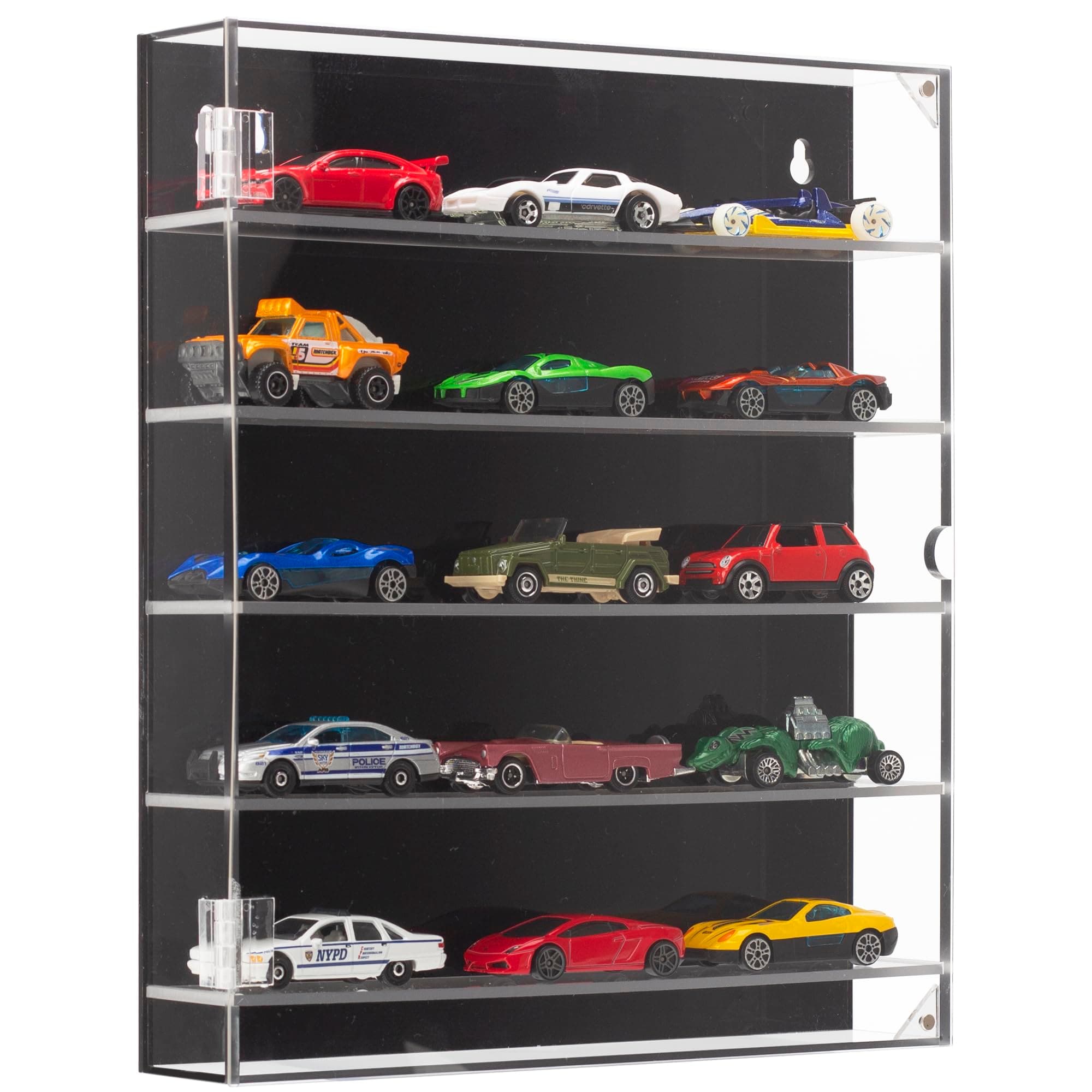 5-Tier Acrylic Toy Car Storage, Cars & Matchbox Display Case, Transparent Case Showcase With Magnetic Switch Door (5-Tiers)