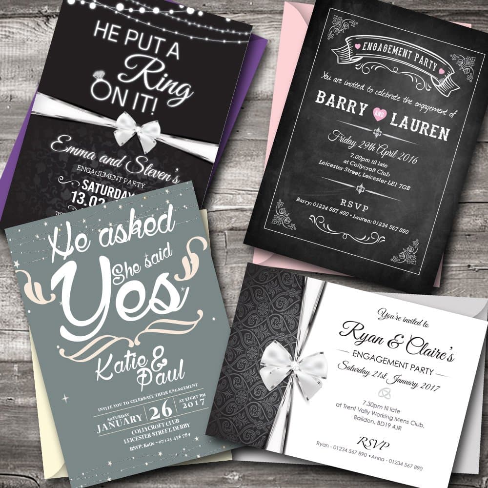 Personalised Engagement Party Invitations • Choose from 30 stunning designs FREE coloured Envelopes