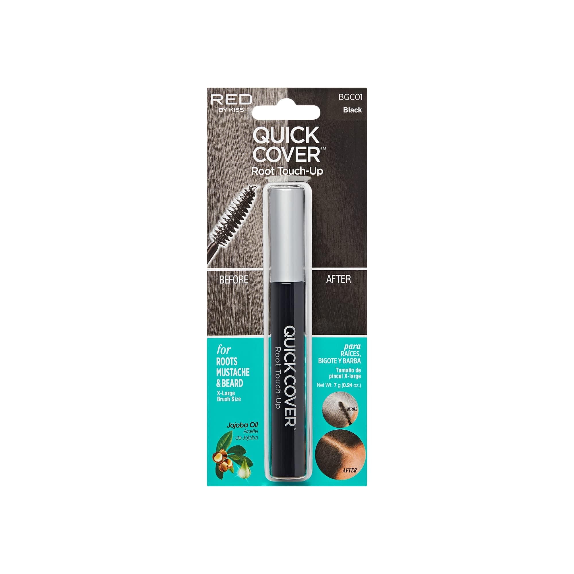 Quick Cover Root Touch Up Rescue (Black), Mascara Natural Water-Resistant Temporary Gray Concealer Cover Up Brush for Hair Mustache & Beard, Formulated with Jojoba Oil