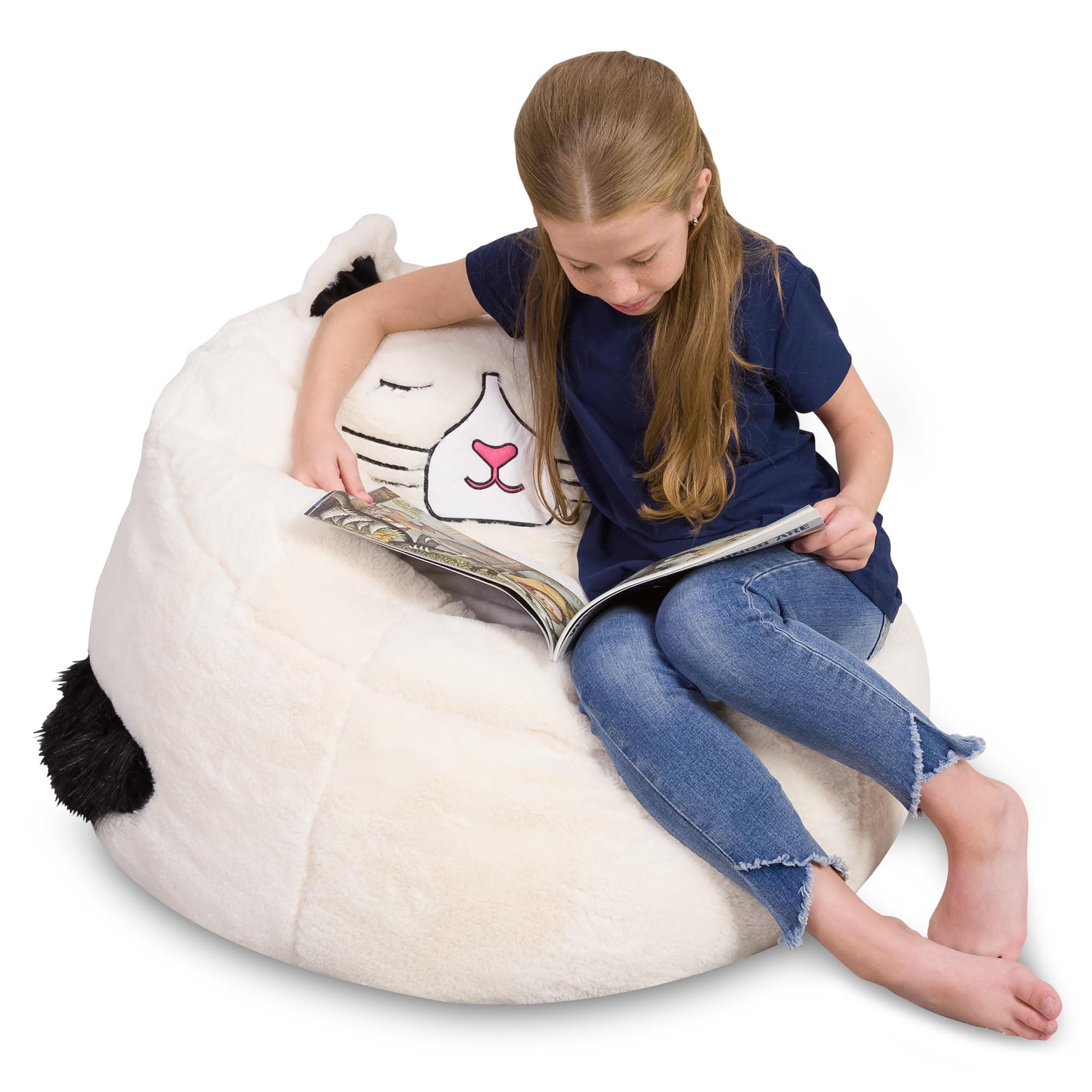Cute Soft and Comfy Bean Bag Chair for Kids, Large, Animal - Ivory Cat