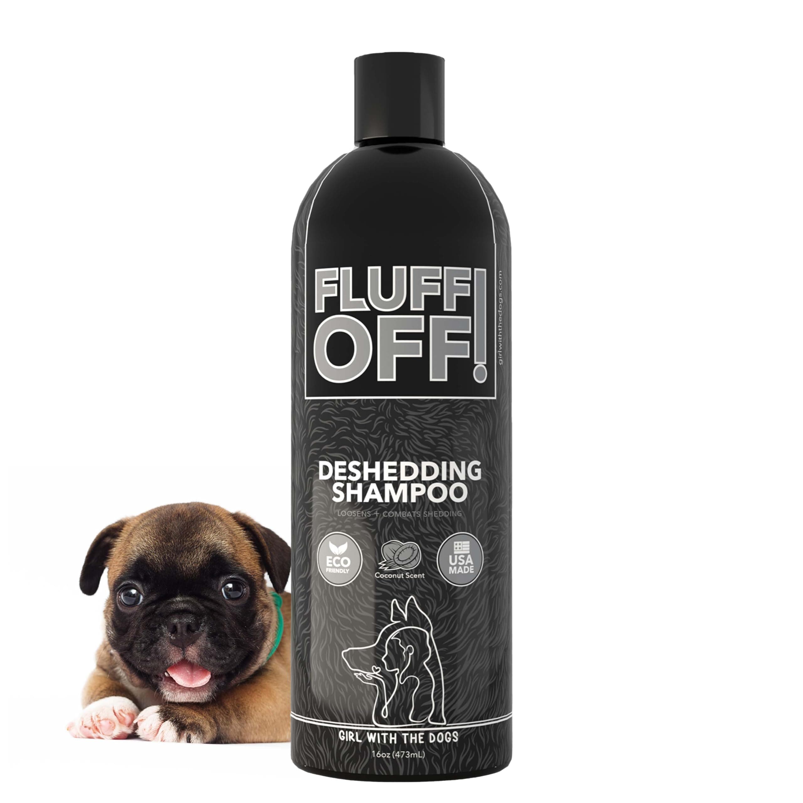 Girl With The Dogs Fluff Off! by, Natural Deshedding Dog & Cat Shampoo, 16 Oz, Made in USA, 8 Wks+