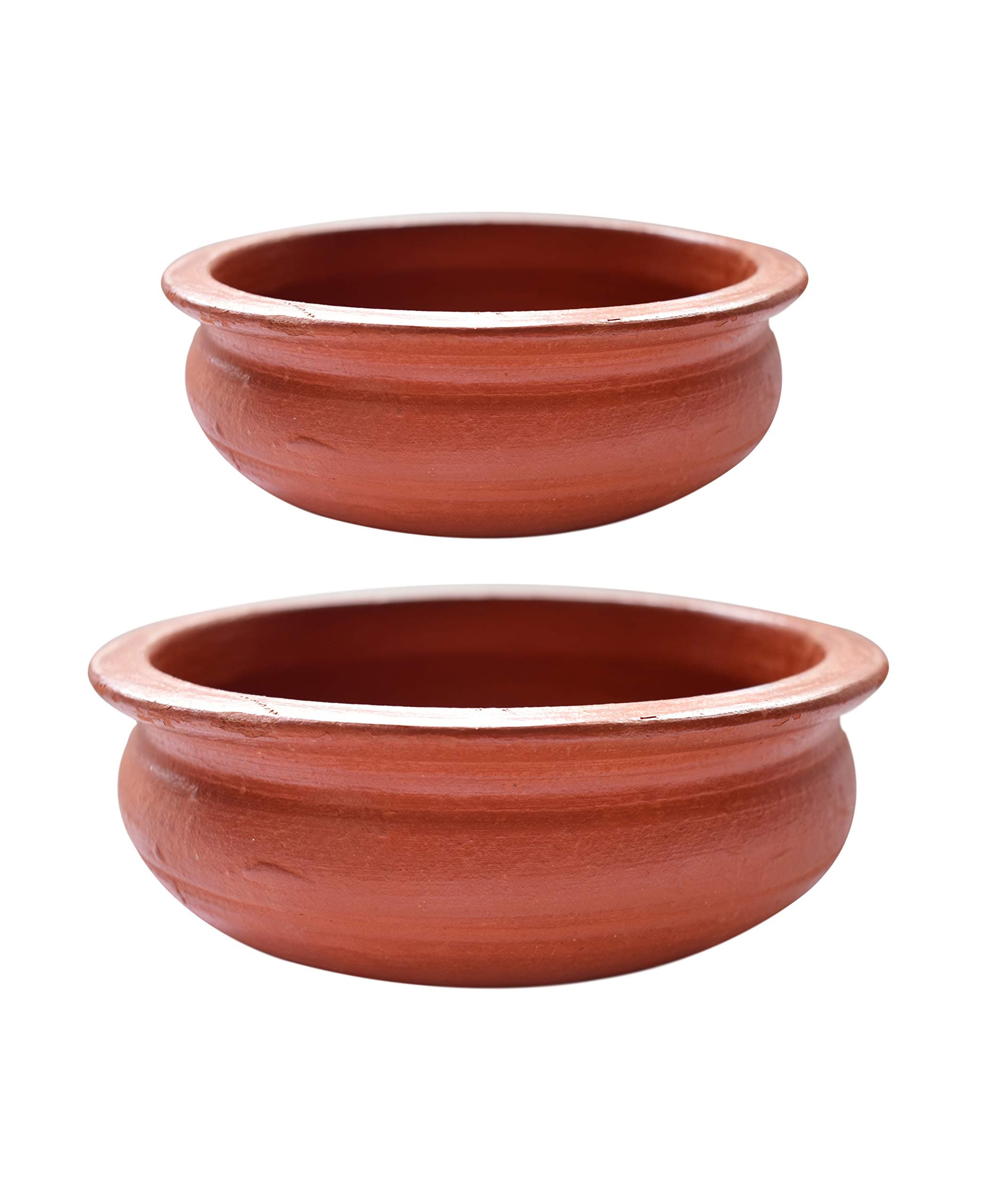 Village Pottery Traditional Pre-Seasoned Clay Pot for Cooking on Gas Combo of 2/ Mud Pot/Handi/Mud Kadai/Earthern Cookware for Cooking Combo 1 & 2 Liter (Red)