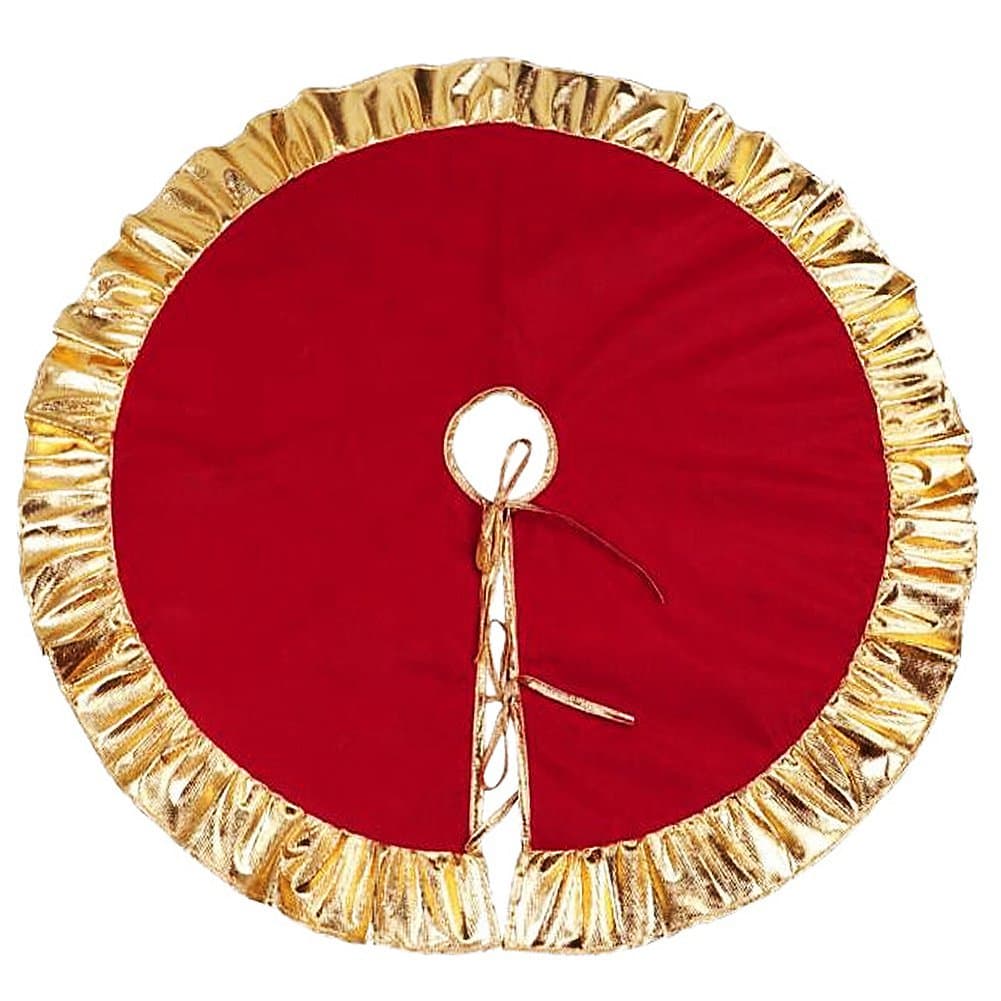 Starrky Chirstmas Tree Skirt Xmas Tree Skirt Red & Golden Ruffle Edge Rim Non-Woven Fabric 2018 Merry Christmas Decorations Ornaments Accessories New Years for Holiday Party Supply 35''