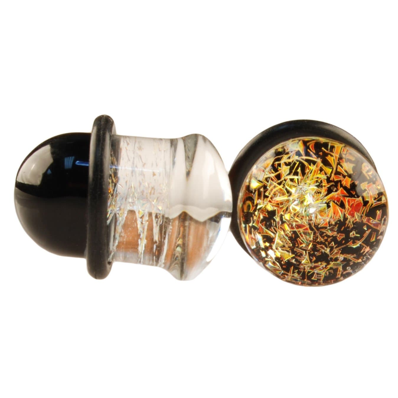 Pair of Glass Single Flared Foil Galaxy Plugs: 0g Copper