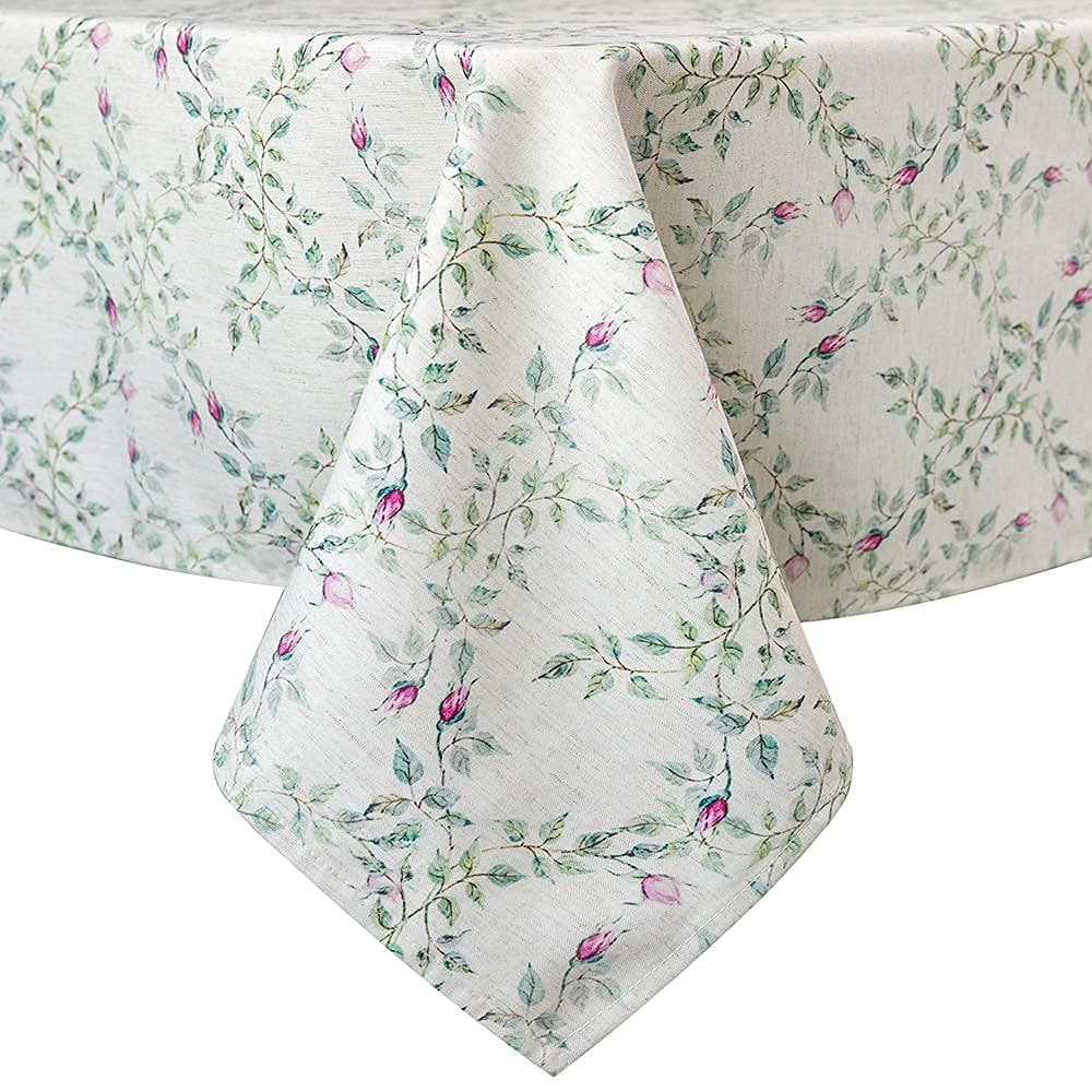 100% Waterproof Rustic Table Cloths Floral Print Linen Burlap Fabric Rectangle Tablecloth Farmhouse Table Cloth,TPU Vinyl Table Cover for Kitchen Dining Room and Party，52x70 inch