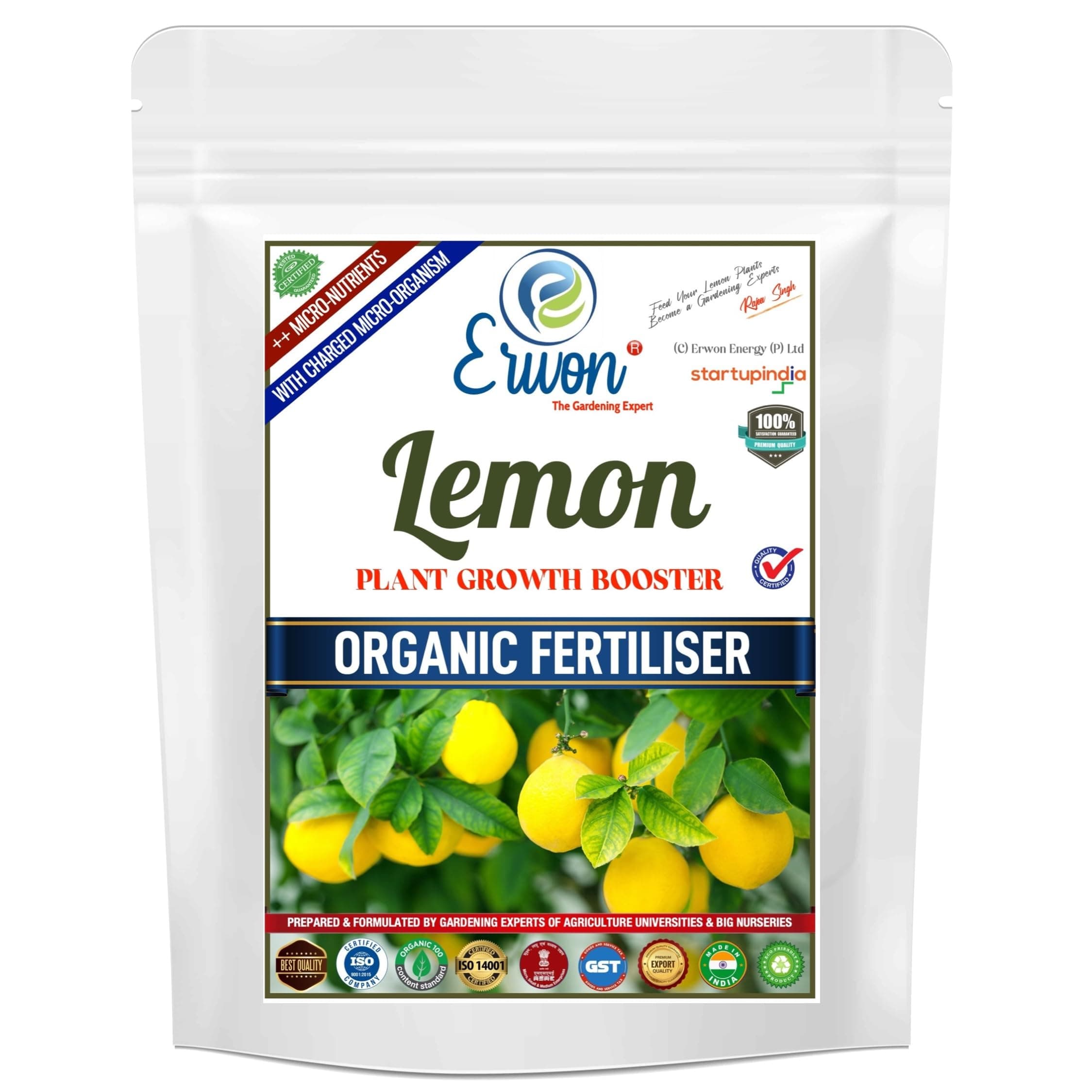 Erwon® Lemon Plant Growth Booster, Premium Essential Powerful Organic Fertilizer for Overall increase of Lemon Plants, with Charged Micro-organism and ++ Micronutrients. (400 gm)