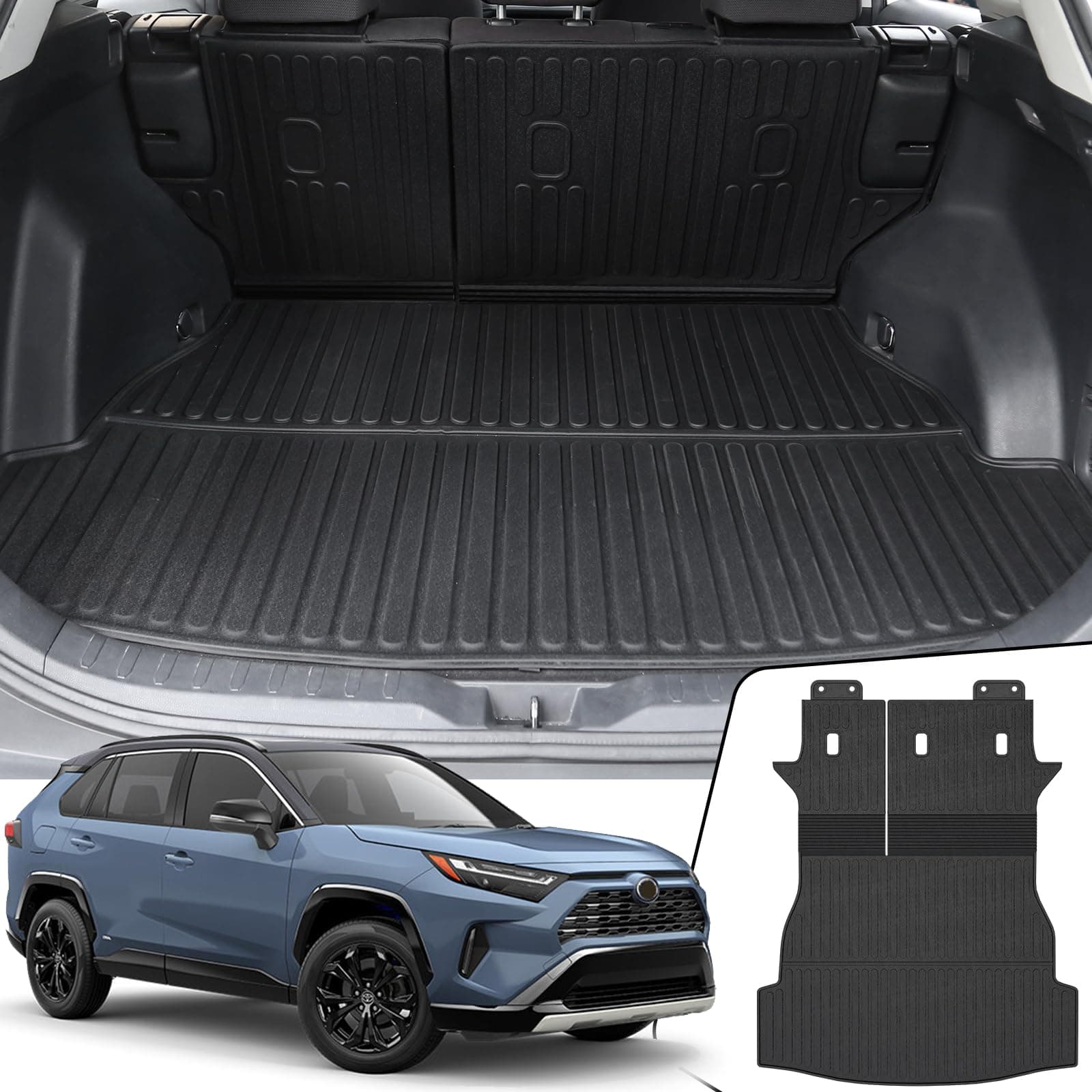 Trunk Mat with Backrest Mat 2-in-1 for 2019-2024 Toyota RAV4 Accessories, All Weather TPE Cargo Liner with Seat Back Mat