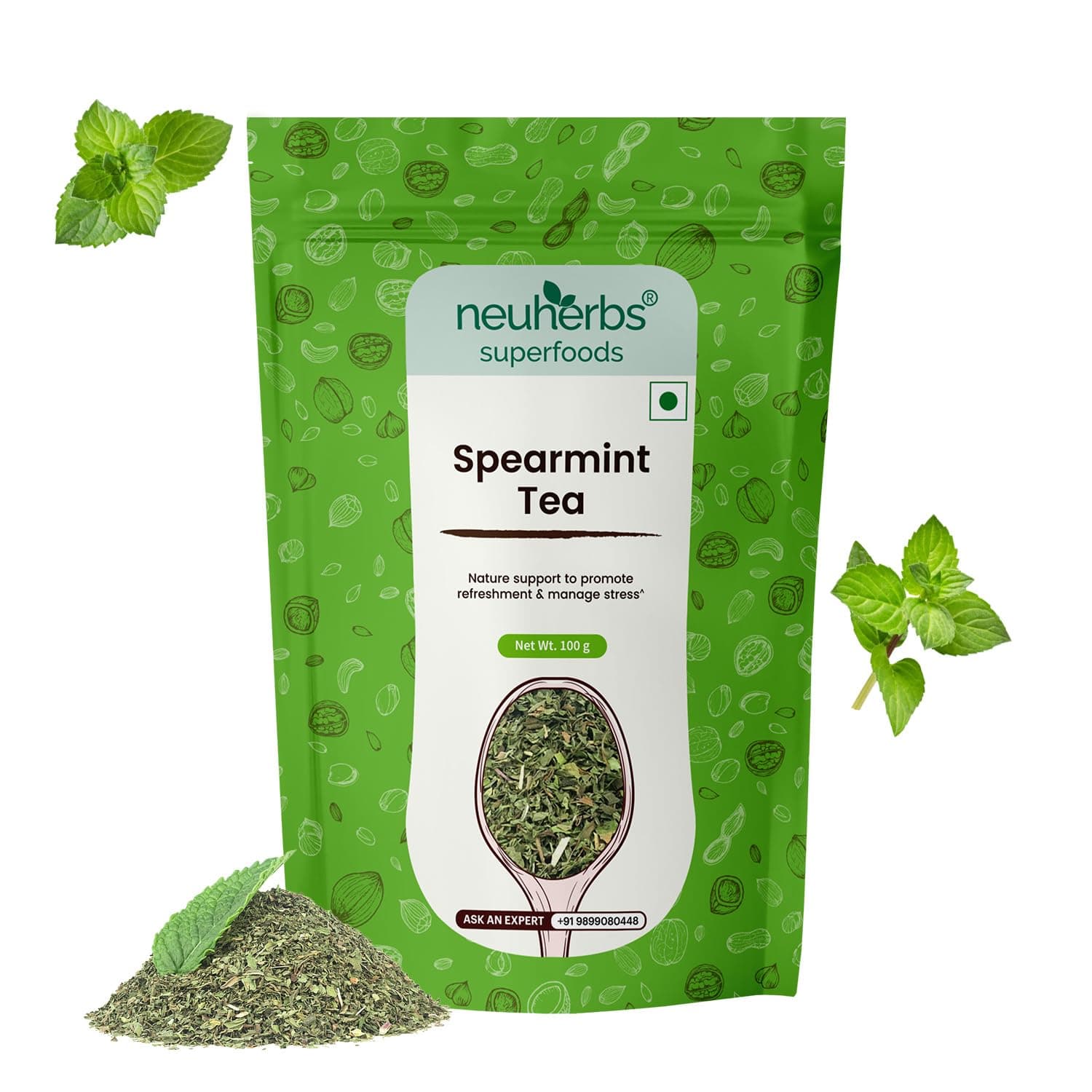 Neuherbs Spearmint Tea 100g (Pack of 1) Herbal Loose Leaf Tea To Promote Refreshment & Manage Stress | 100% Clean, Natural & Pure | Caffeine Free | Rich In Antioxidant