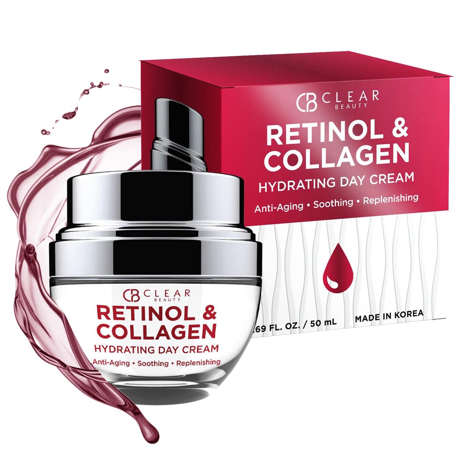 Retinol & Collagen Face Moisturizer - Dermatologist Tested, Anti Aging Korean Skin Care - Firming Day Cream, Smooths Lines, Hydrates & Minimizes Pores - Vegan, Clean Beauty - 1.69 Fl Oz