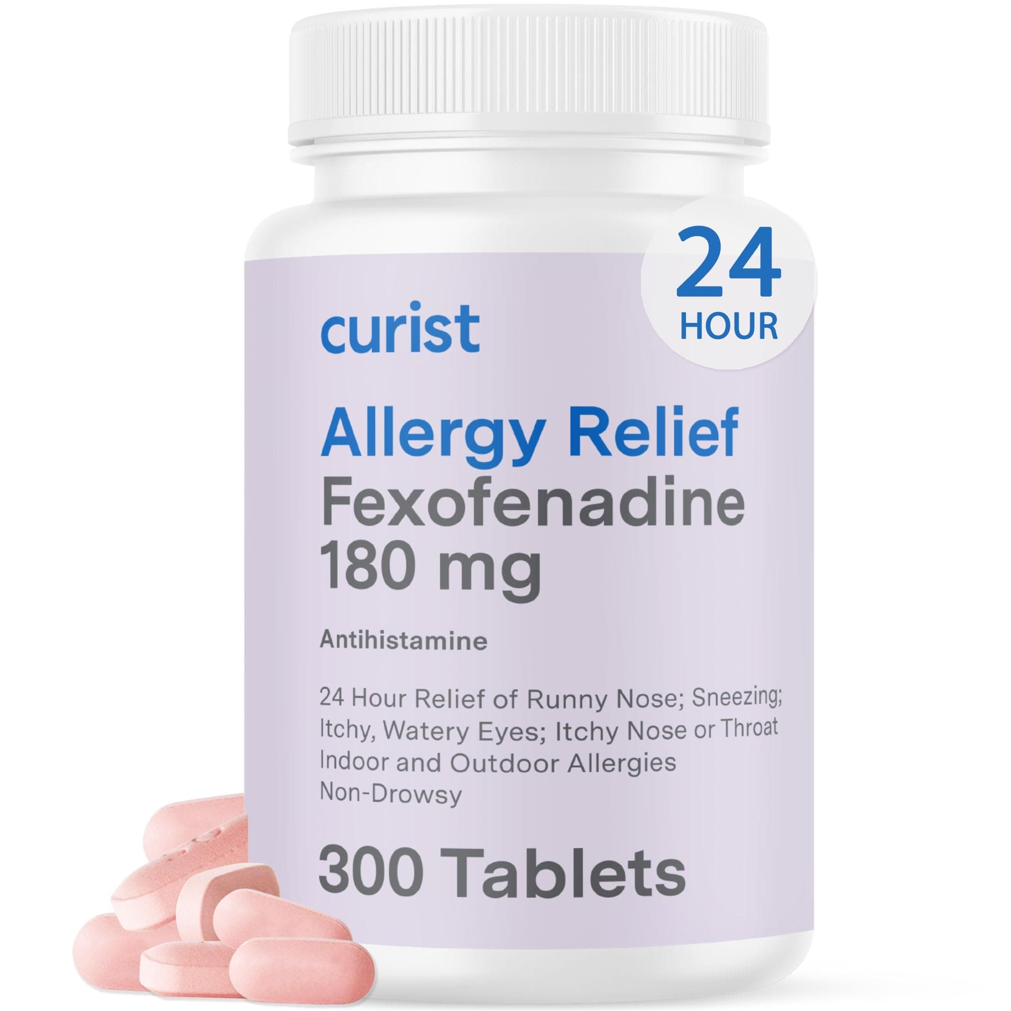 Curist Fexofenadine Hydrochloride 180mg (300 Tablets) - 24 HR Antihistamine Allergy Relief Tablets (300 Count) All Day Strength Generic Fexofenadine Bulk Non Drowsy Allergy Relief