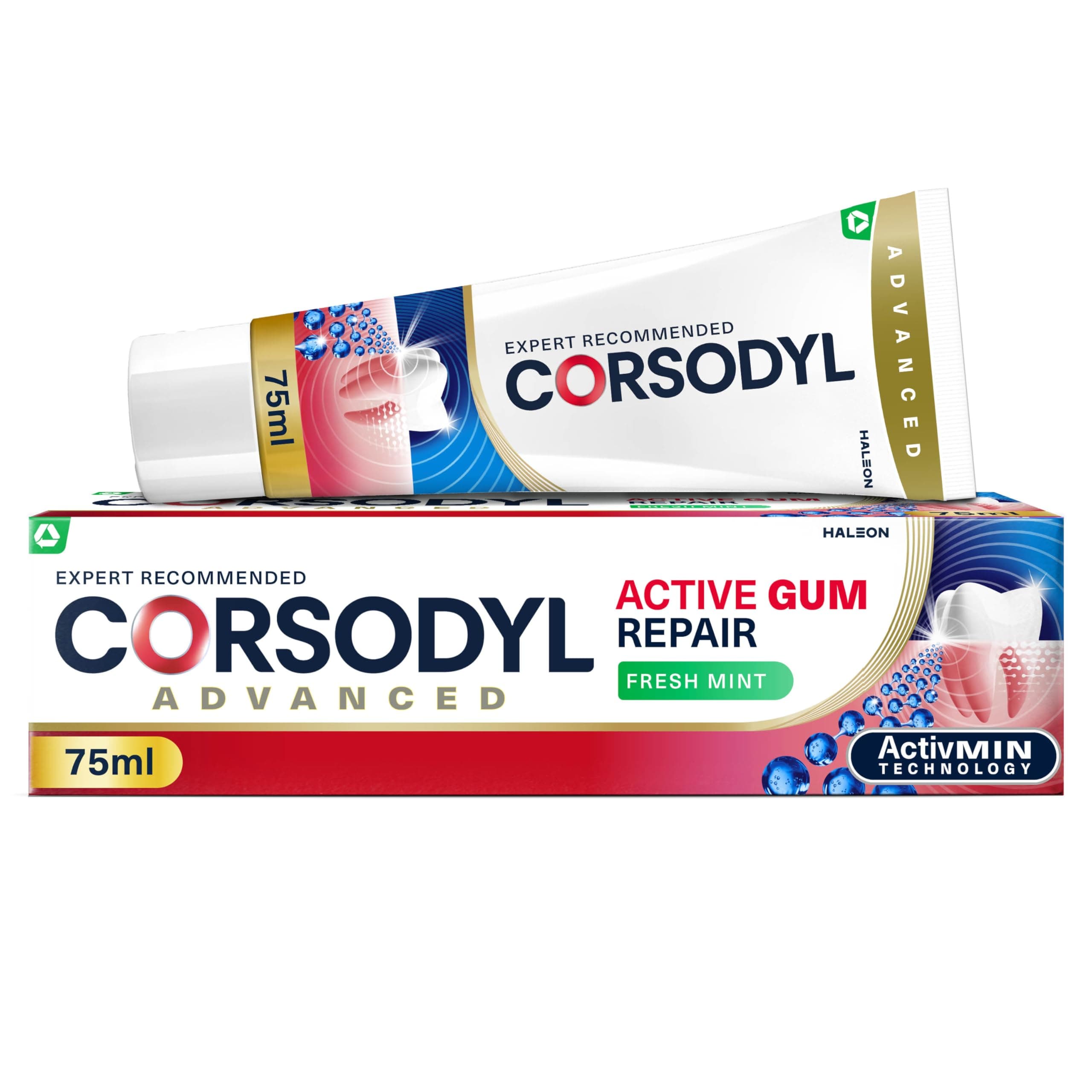 Corsodyl Active Gum Repair Toothpaste for Bleeding Gums, Fresh Mint, 75ml