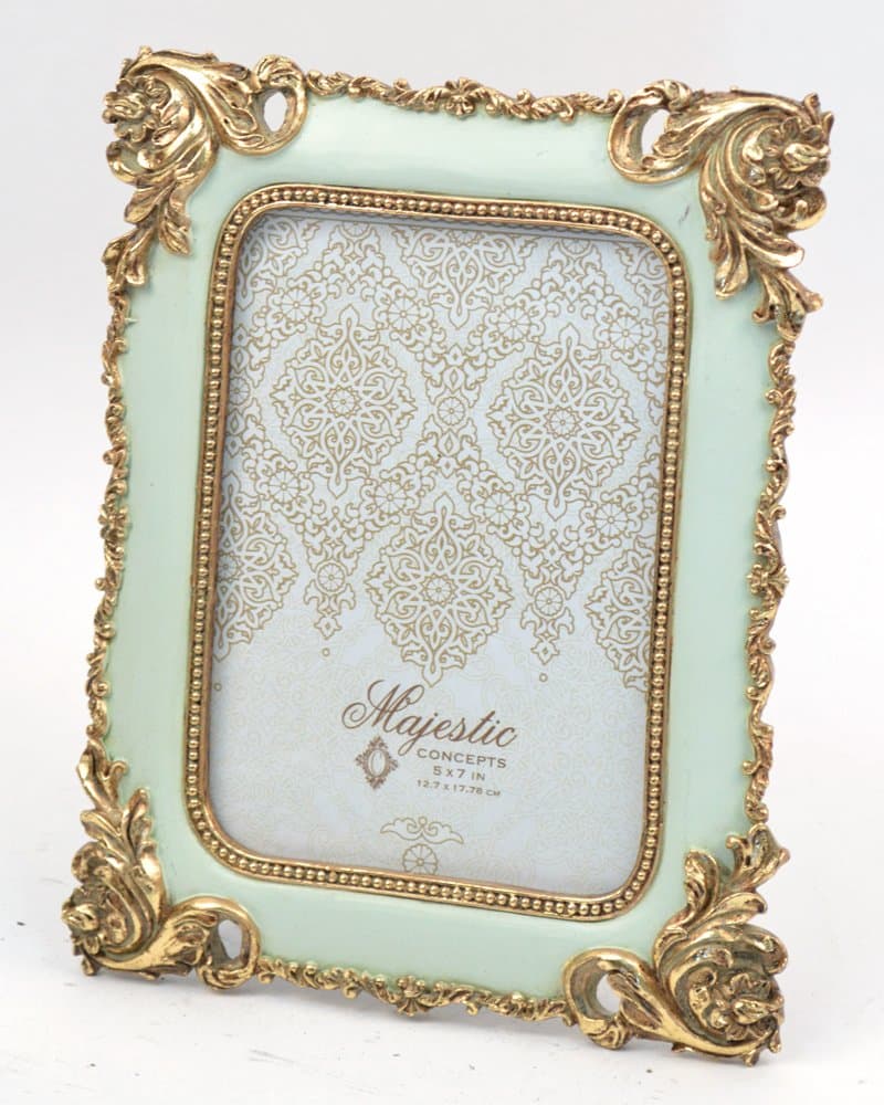 Concepts 5x7 Mint Gold Picture Frame With Corner Fleur Design Resin Photo Frame Classy Decor