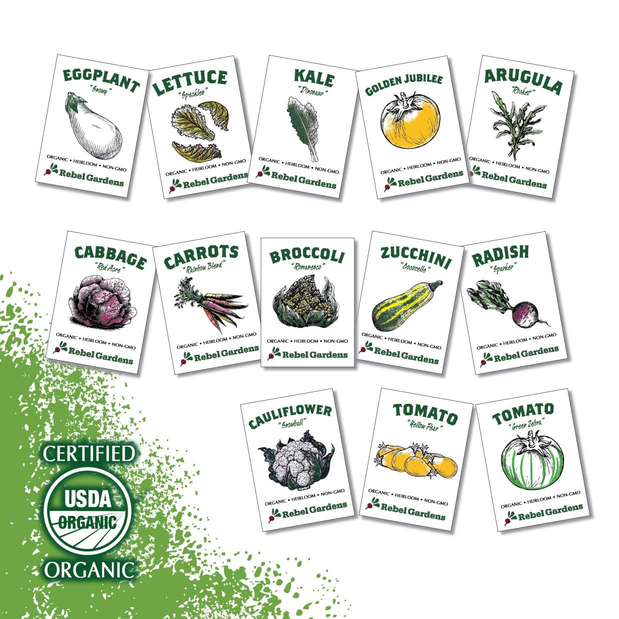Heirloom Vegetable Seeds for Planting: 13 Varieties of Organic Non-GMO Open Pollinated Garden Seed - Weird and Rare Varieties Perfect for Kids and School Gardens