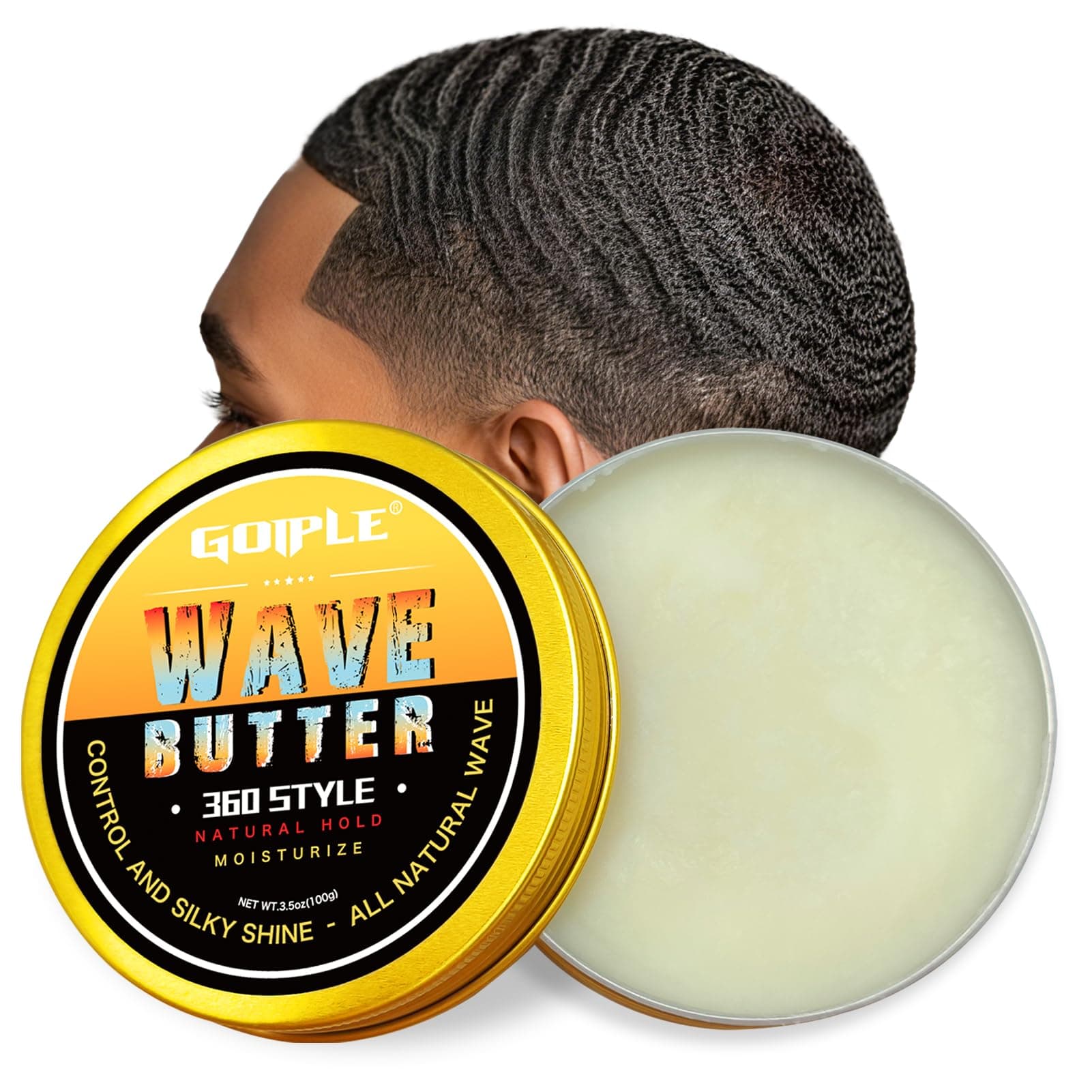 Goiple Wave Butter 360 Wave Grease for Men - Wave Butter for Layered Waves, Moisture, Control and Silky Shine - All Natural Wave Cream with Shea Butter and Beeswax for Wolfing (3.5 OZ)