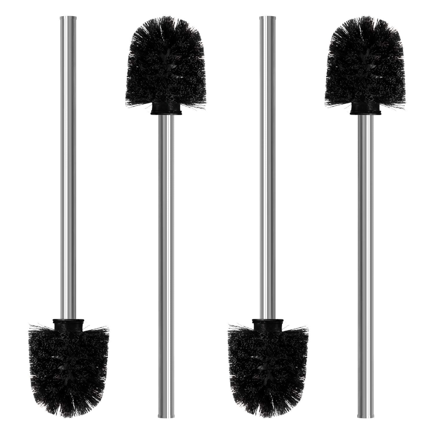 Nirox 4 x Set of Toilet Brushes black - Lavatory Brush with stainless steel handle (rustproof) - exchangeable spare Toilet Brush Heads - hygienic Brush Heads with anti-stick effect