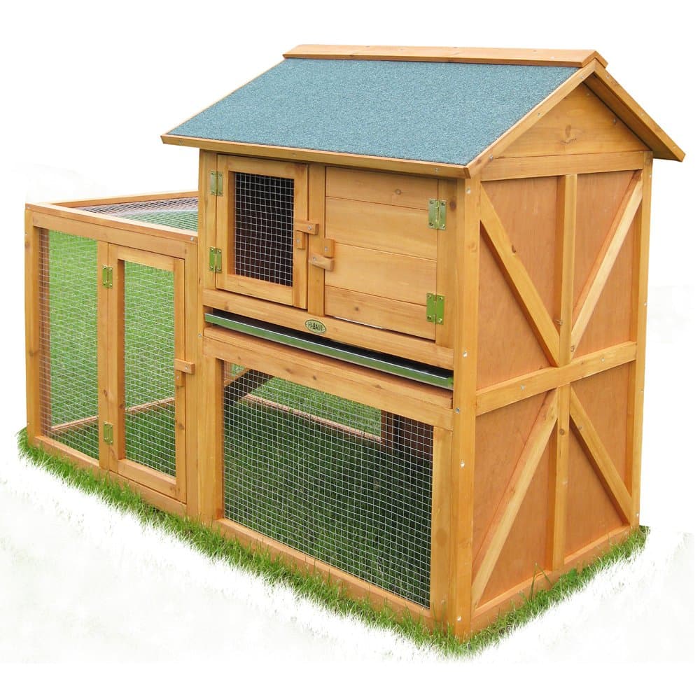 Habau 583 Pointed-Roofed Hutch for Small Pets with Run