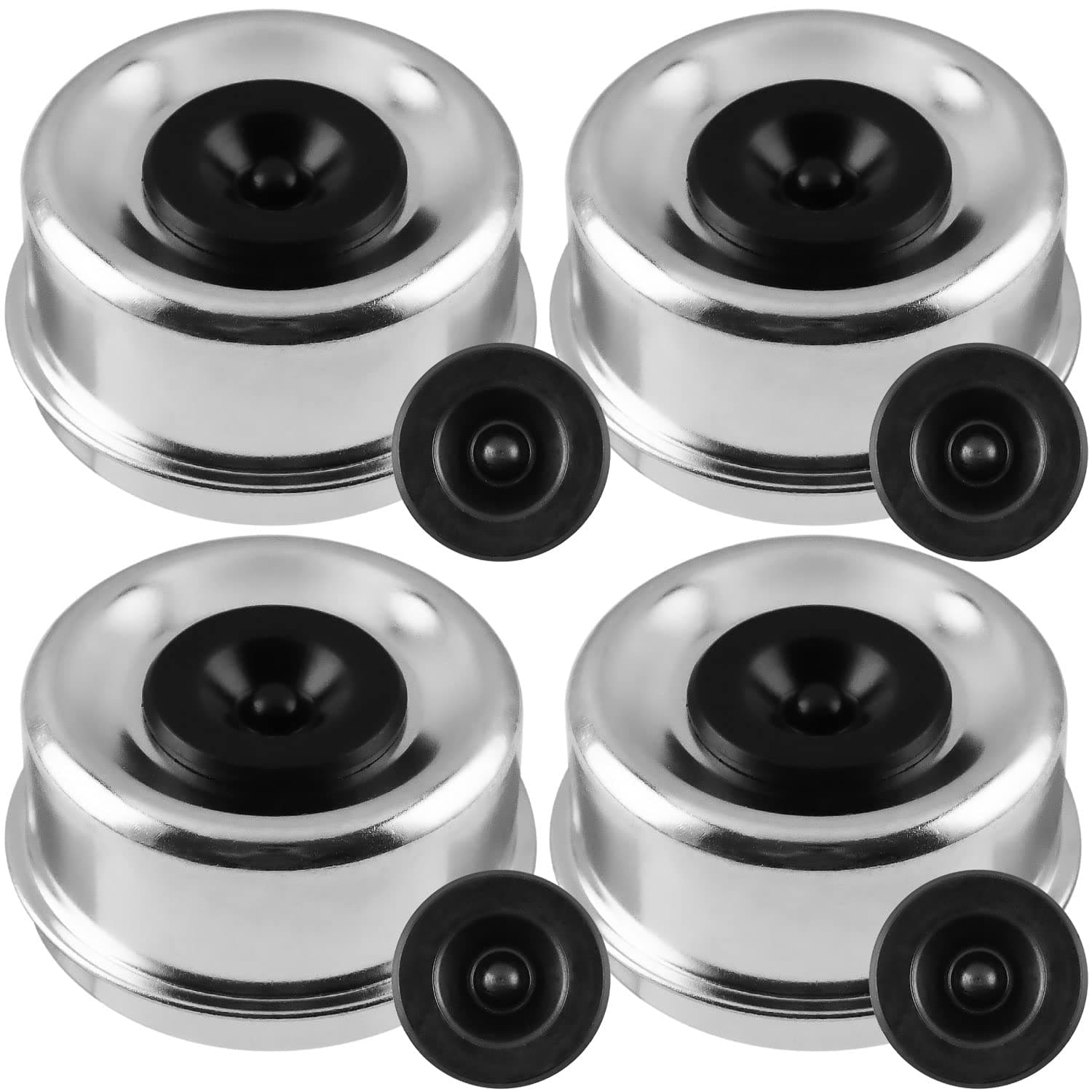 Trailer Bearing Dust Cap 2.72 in Trailer Axle Dust Cap with 8 Rubber Plugs Heavy Duty Grease Covers Bolt Metal Trailer Hub Dust Caps for Most 7000-8000lbs Axles Dexter Trailer Camper RV
