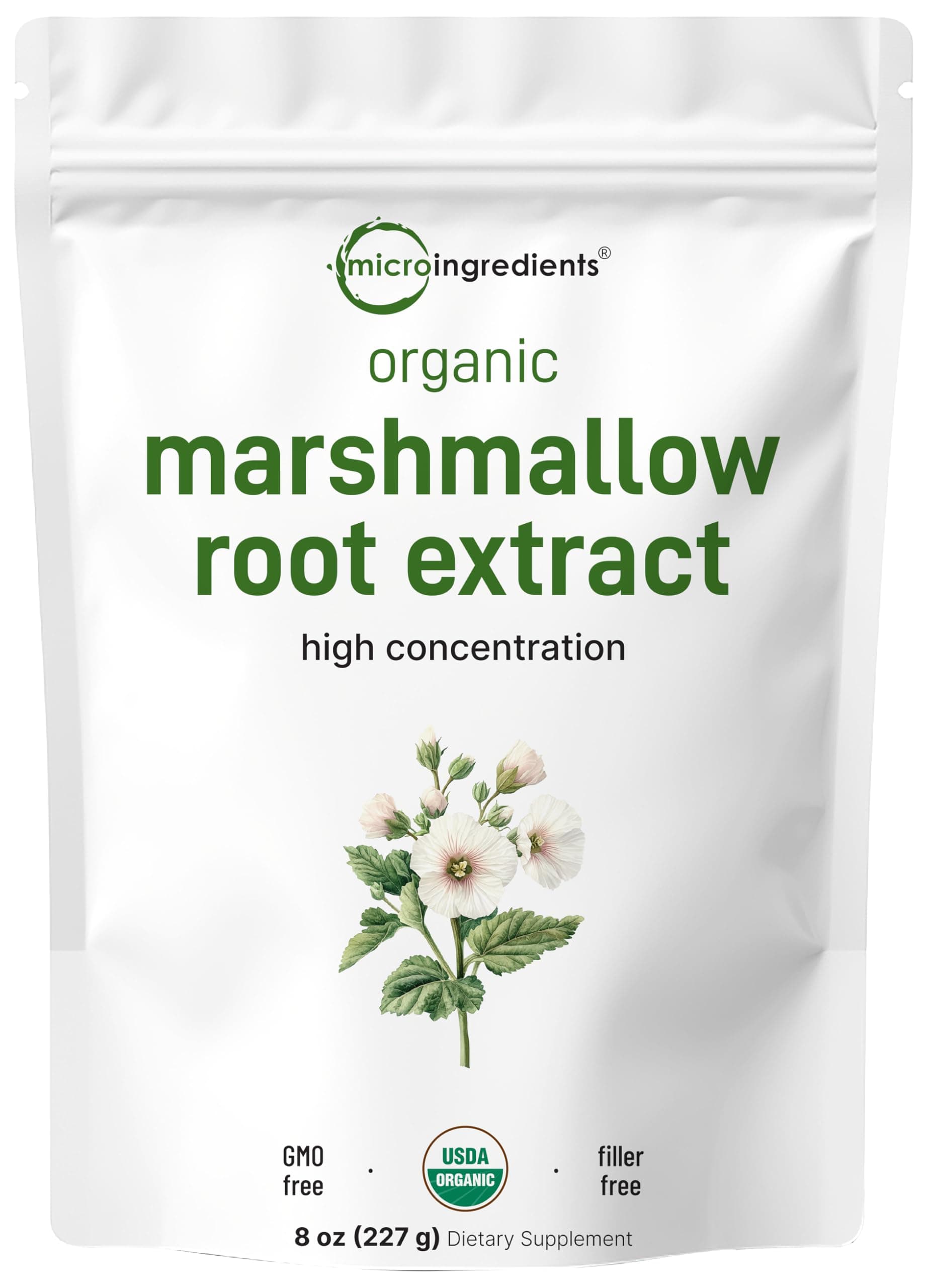 Micro Ingredients Organic Marshmallow Root Powder, 8 Ounce, Filler Free and Traditionally Used, Supports Digestive Gastrointestinal Health, Non-Irradiated and No GMOs, Vegan Friendly