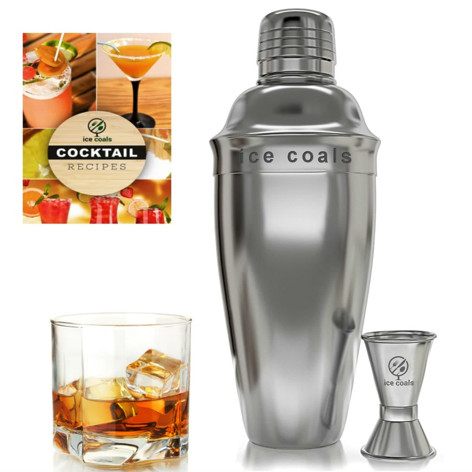 Cocktail Shaker Set - Best Professional Bar Kit Bundle w/ Double Stainless Steel Jigger & Recipes - Martini Maker 24oz Bartender Tools