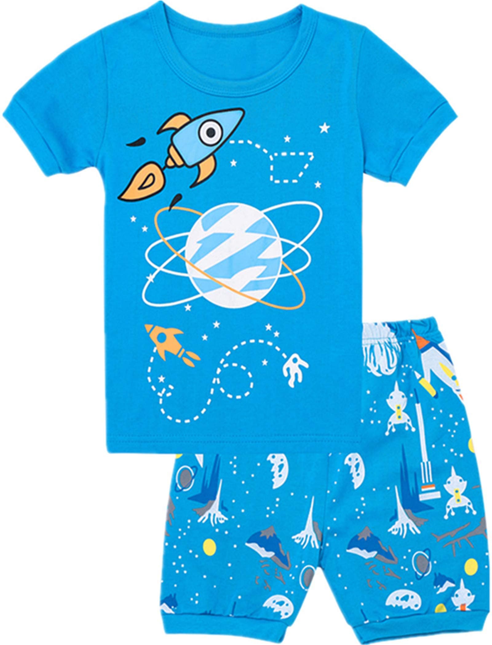 Boys Pajamas Summer Short Clothes Set 100% Cotton Kids Pjs Sleepwear 1-12 Years (7 Years/US 7, 7-blue)