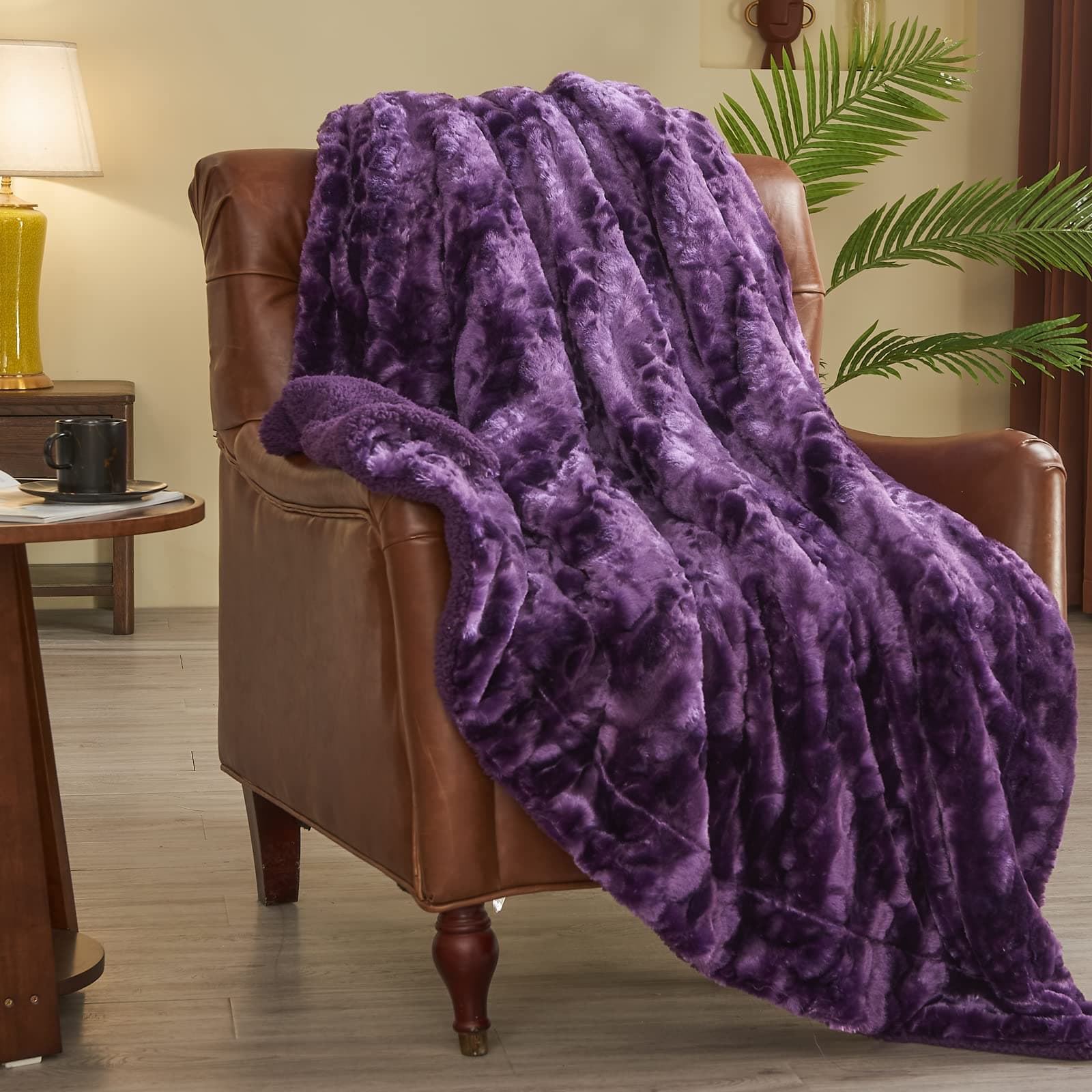 NEWCOSPLAY Super Soft Faux Fur Throw Blanket for Couch Dark Purple Fuzzy Plush Warm Blanket for Sofa Bed (Dark Purple, Throw(50"x60"))