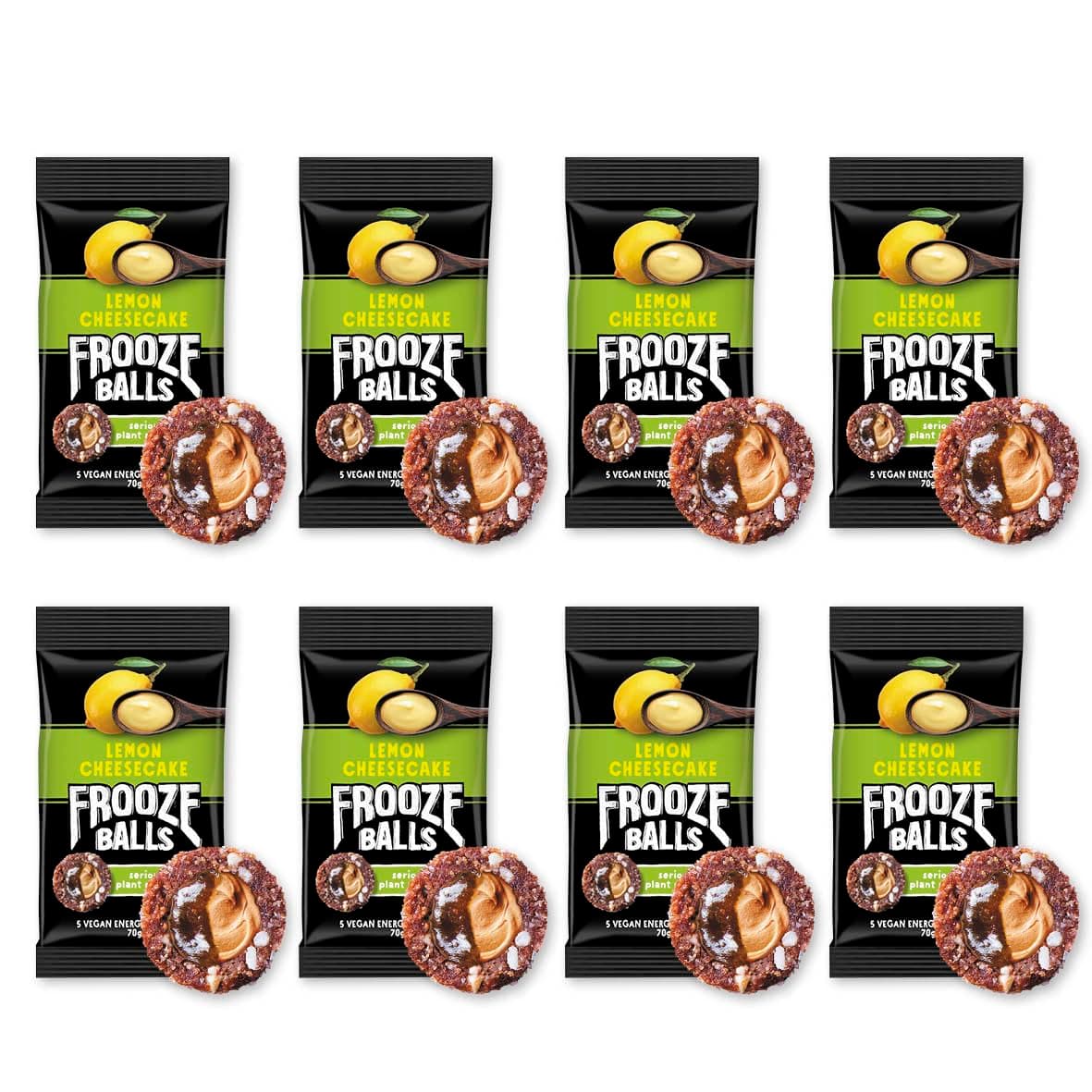 Frooze Balls Lemon Cheesecake. Plant-Powered, Double-Filled Energy Balls. Healthy Vegan Snacks, Gluten-Free, non-GMO (8 count, each with 5 balls). Great for lunch box, hiking, workout + travel