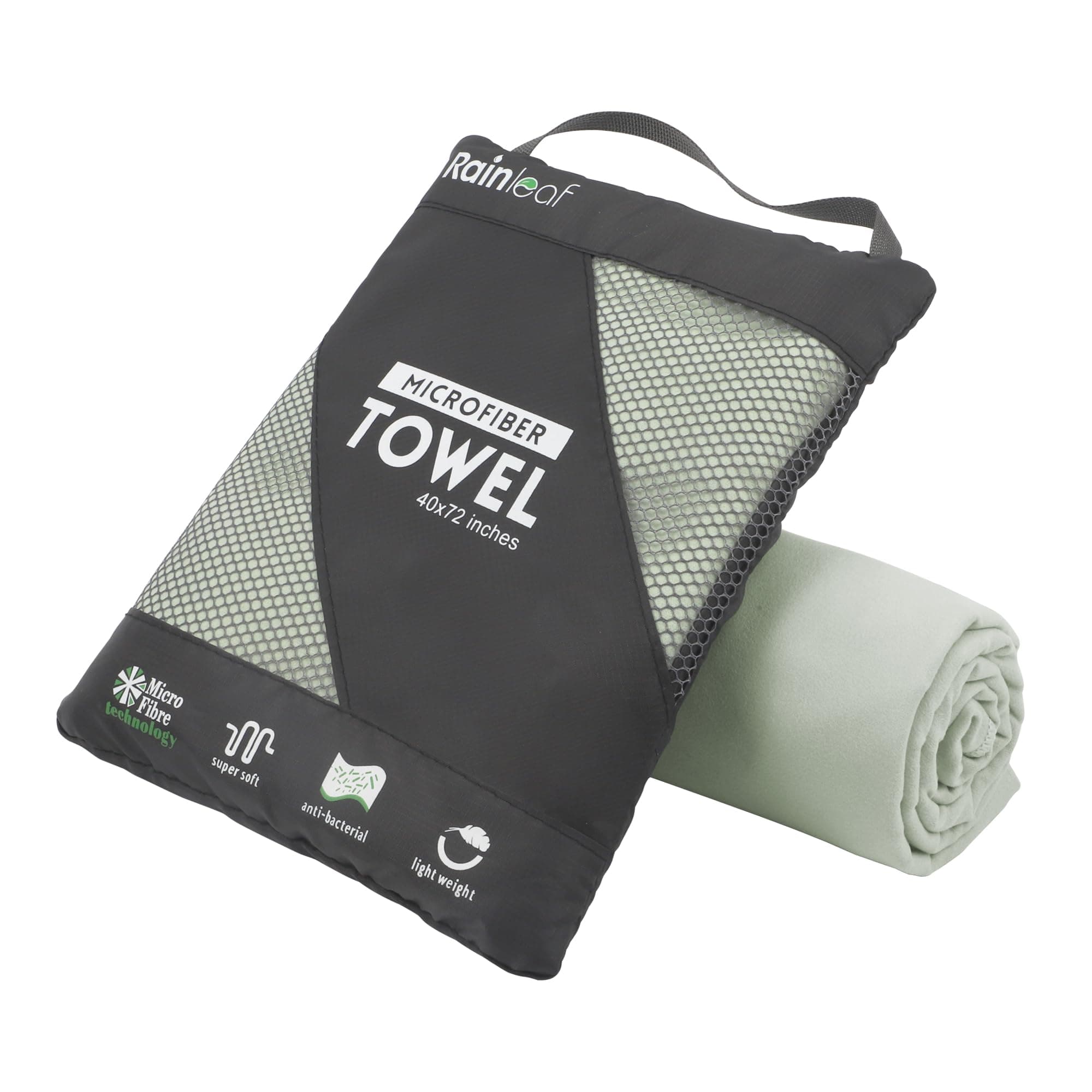 Microfiber Towel by Rainleaf Perfect Sports & Travel Towel Fast Drying - Antibacterial - Super Absorbent - Ultra Compact Ideal for Camping Backpacking, Gym, Beach, Swimming,