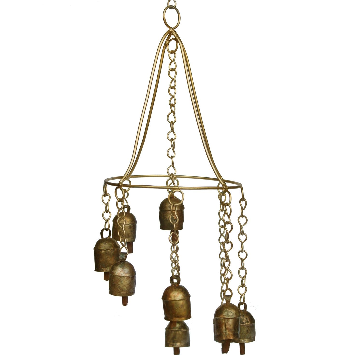 De Kulture WorksBell Metal Umbrella Chandelier Wind Chime Hanging Bells for Home Garden Balcony Décor Ideal for New Year Anniversary Birthday Party decoration (Brown) 16X8 LWH (Inches)