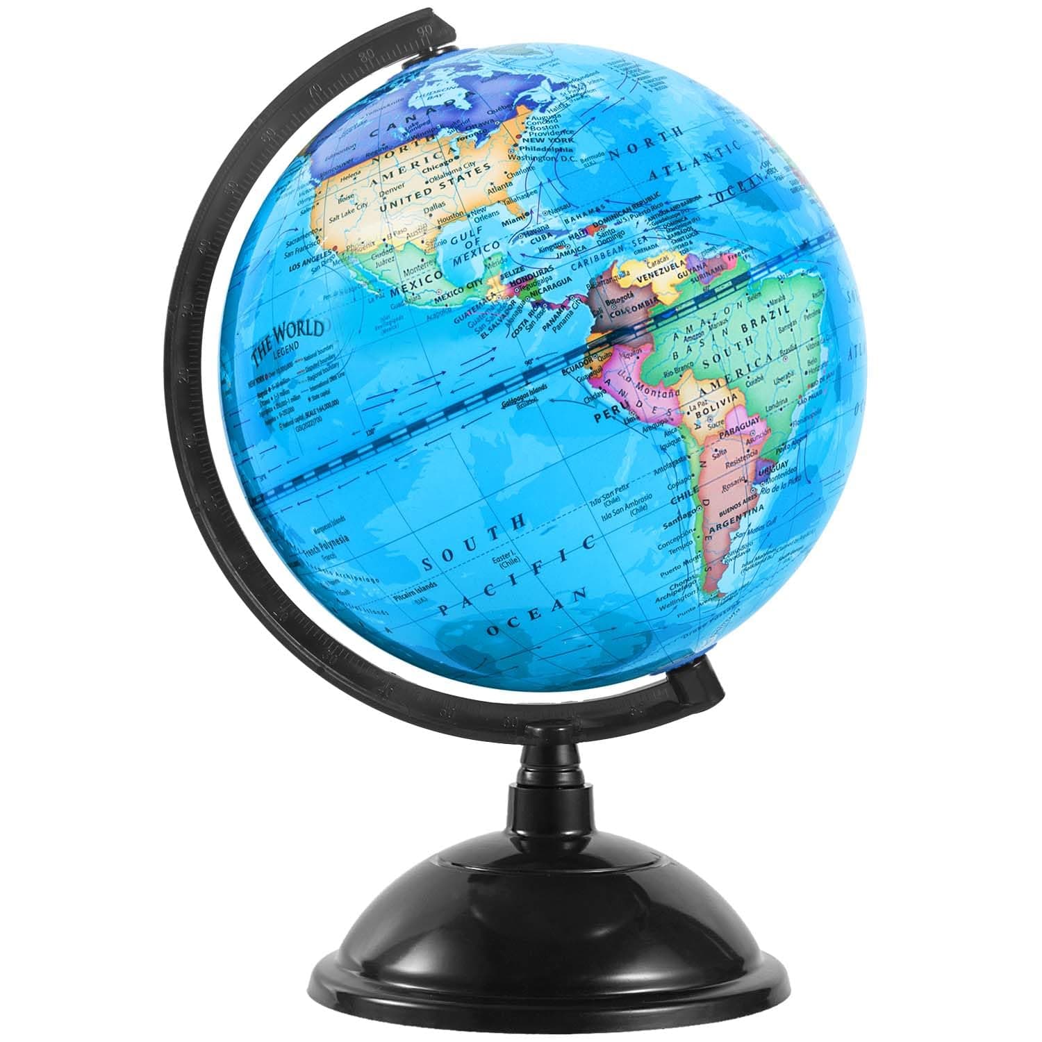 8 Inch World Globe with Stand Rotating Earth Spinning Globe for Kids Geography Classroom Education or Decorations (Blue)