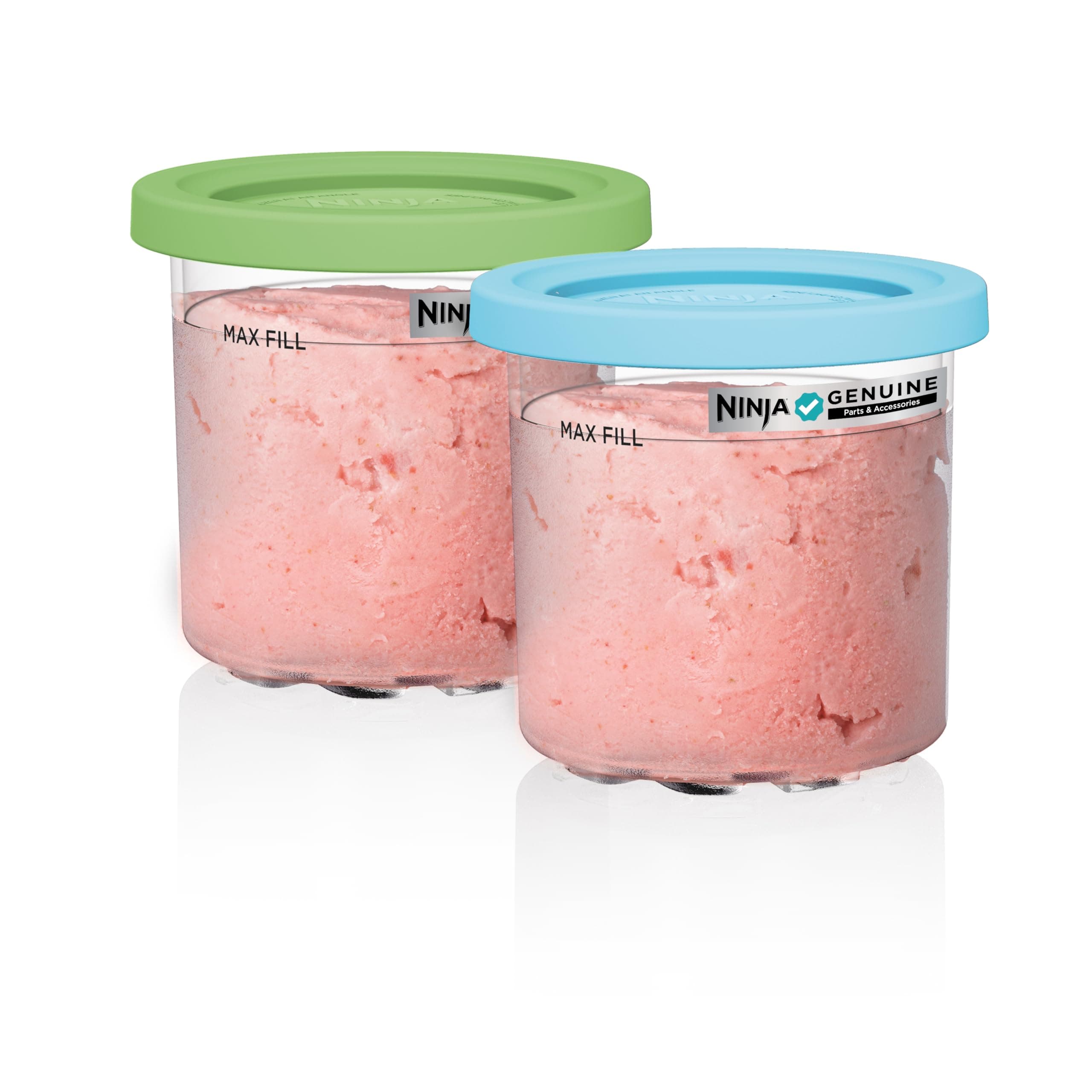 Ninja CREAMi Pint 2 Pack NC299AMZ & NC300s Series CREAMi Ice Cream Makers Genuine Ninja Pint BPA Free Dishwasher Safe Colored Lids 1 Pint Each Clear Lime Aqua XSKPLID2CD