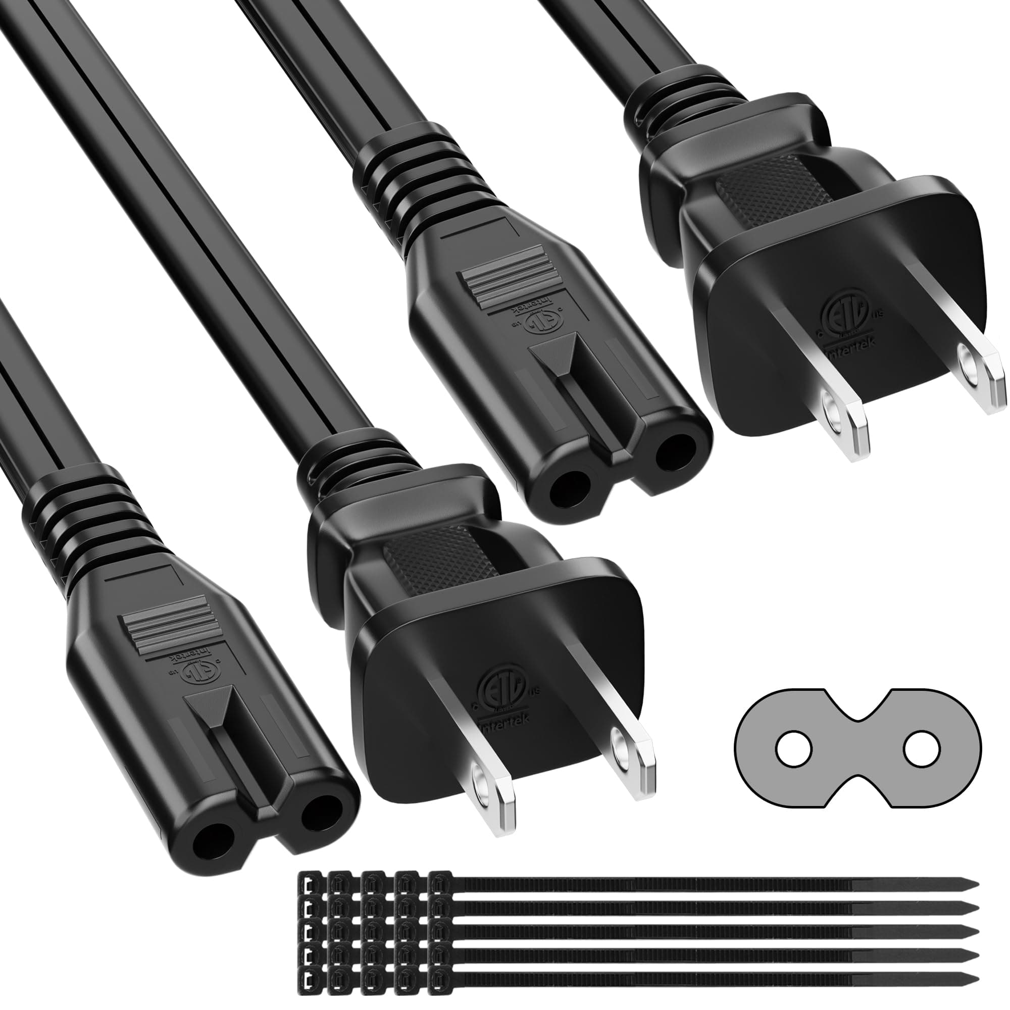 Power Cord 10 Feet (2 Pack), AC Power Cable, 18AWG, 7A, 125V, 2 Prong TV Power Cable Replacement, for PS4, PS5, Playstation, Speaker, Monitor, Printer, Xbox, Wall Power Cord Replacement -Black