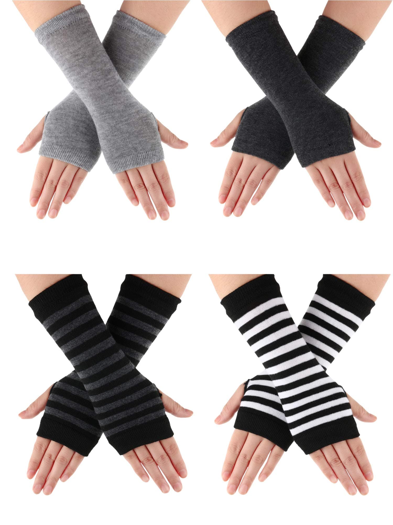 4 Pairs Wrist Fingerless Gloves with Thumb Hole Unisex Cashmere Warm Gloves