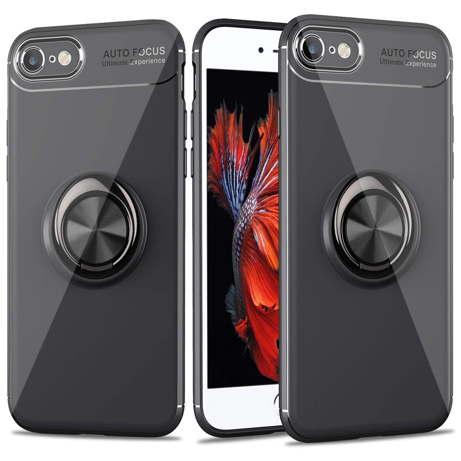 Cresawis iPhone 7 Case, iPhone 8 Case with Ring Holder, 360¡ãAdjustable Ring Grip Stand Work with Magnetic Car Mount Anti-Fingerprint Slim Cover for iPhone 7/8- Black (CSWII17CI1)