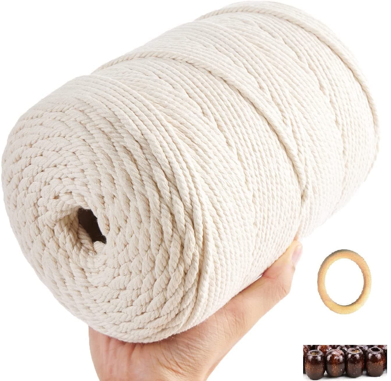 Compatible for Macrame Cord 3mm x 200 Meters Natural Cotton Rope Soft Cotton Cord Craft Rope/Yarn for Plant Hanger Wall Hanger Dreamcatcher (Off-White)