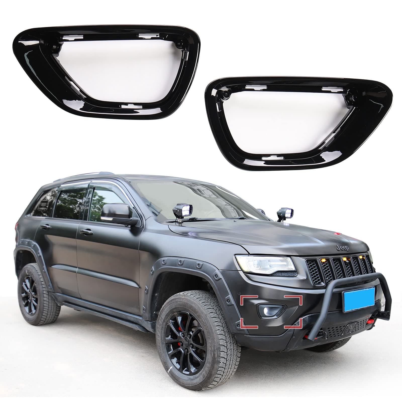 JHO Car Front Fog Lamp Cover Trim Foglight Frame Overlay For Jeep Grand Cherokee 2014-2016 2015 Limited Accessories(Black)