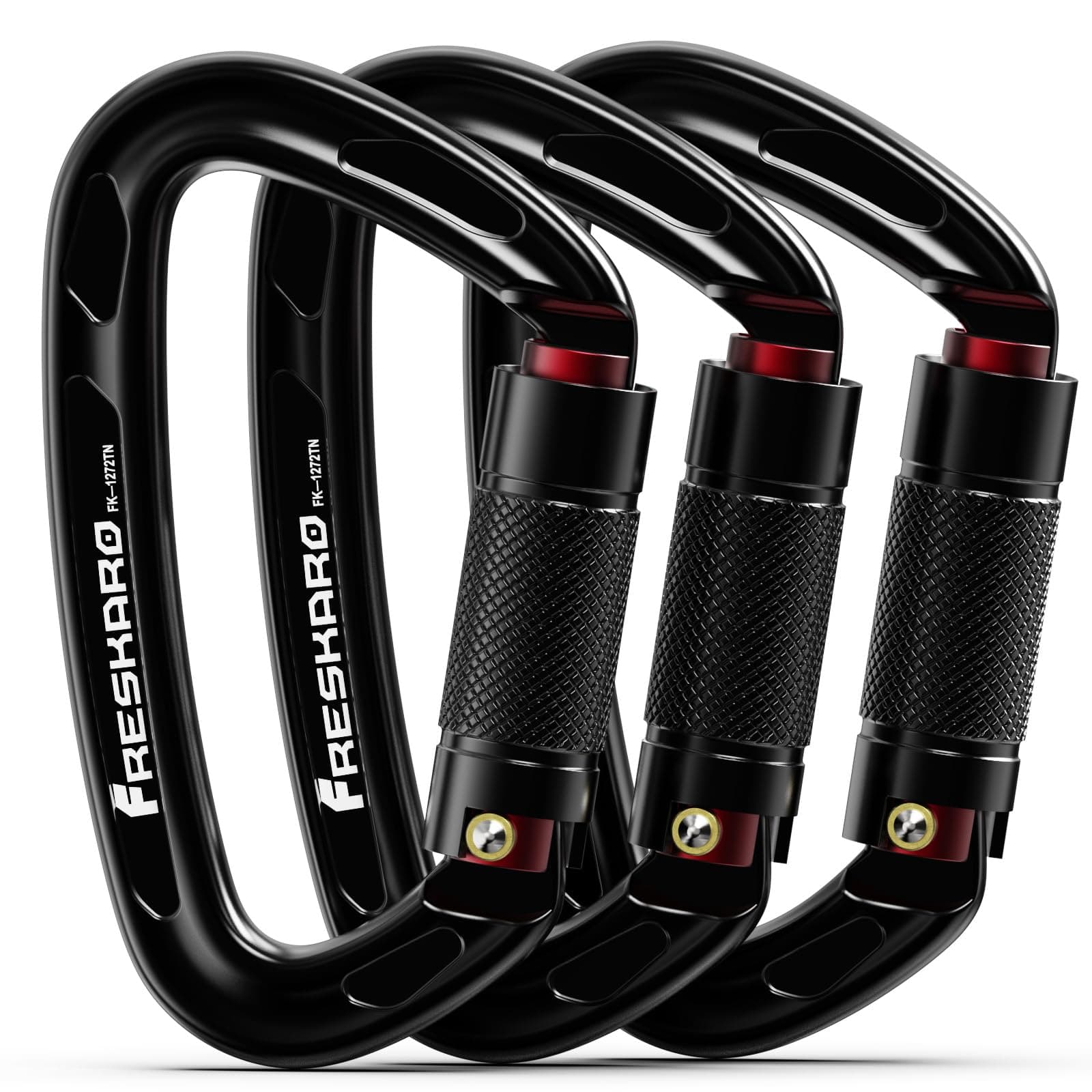 3pcs Climbing Carabiners-Auto Double Locking Carabiner Clips, Caribeener Twist Lock and Heavy Duty, for Rock Climbing ,Rappelling, Arborist, Firefighter, Dog Leash, D UIAA Certified 4 Inch, 25kN Black