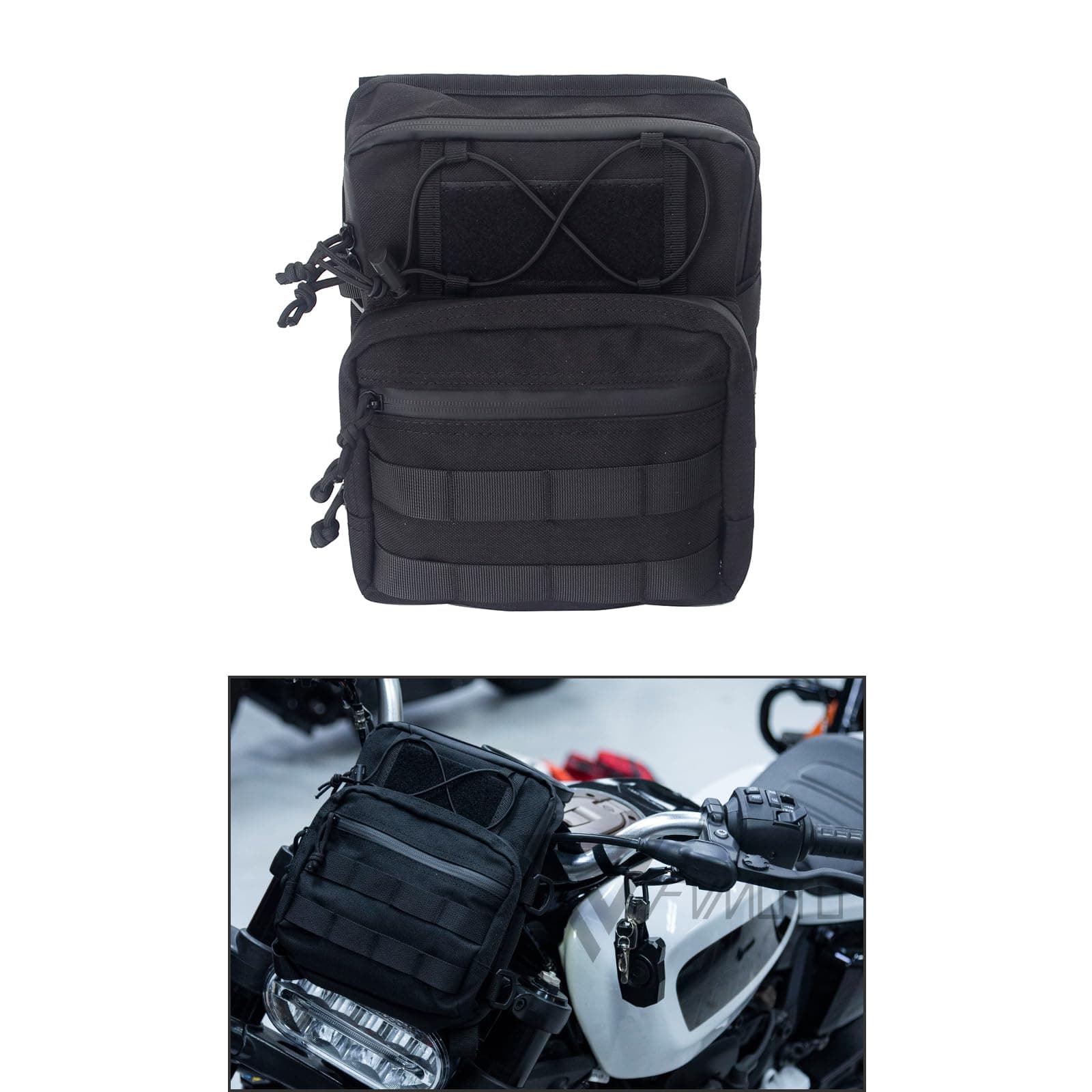 Universal Club Style Utility Molle Traveller Bar Handlebar T-Bar Bag Handle Bags, Fit For Harley Dyna Street Bob FXBB Softail Sportster, Tool Pouch Trunk Storage Bag, Black (DSCBB000-HD)