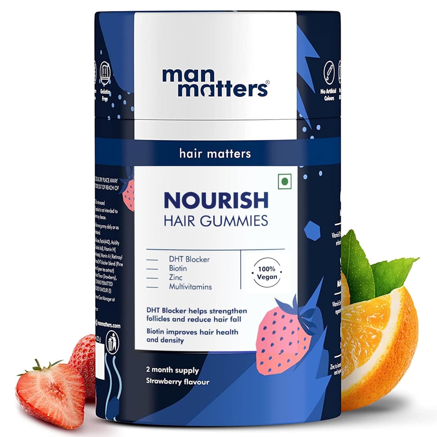 Man Matters Biotin Hair Gummies for Men | Keeps Hair Healthy and Strong | Strawberry Flavoured | Vitamin A, Vitamin C, Vitamin E & Zinc | 100% Vegetarian | 60 Days Pack
