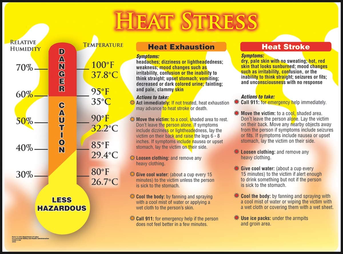 AccuformNMC Heat Stroke Prevention Safety Posters for The Workplace - 17" x 22" Double Laminated Heat Exhaustion Symptoms Sign - Made in The USA - SP124477L