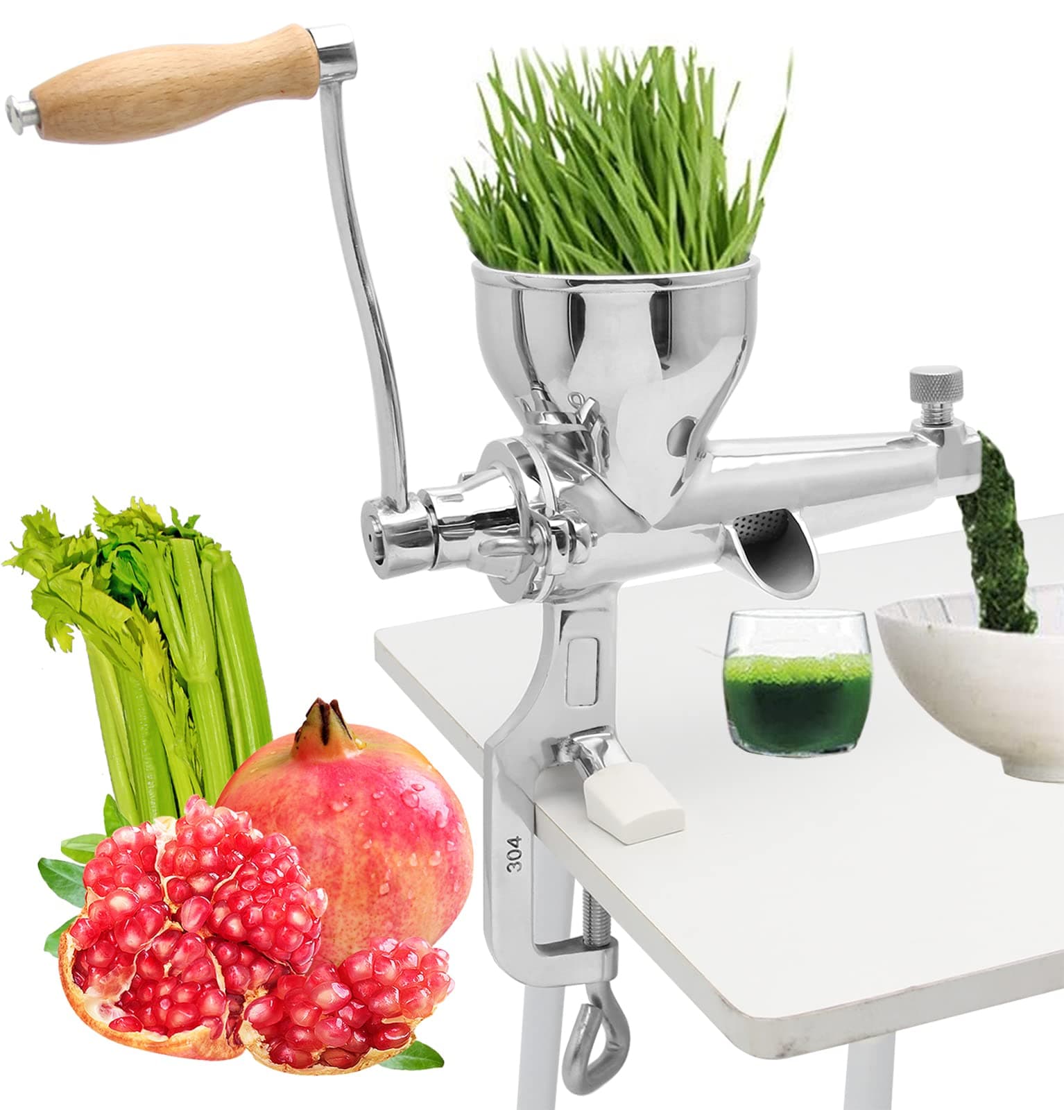 Moongiantgo Manual Wheatgrass Juicer Extractor Stainless Steel Manual Juicer for Juicing Wheat Grass Celery Kale Spinach Parsley Pomegranate Apple Grapes Fruit Vegetable (Classic Style)